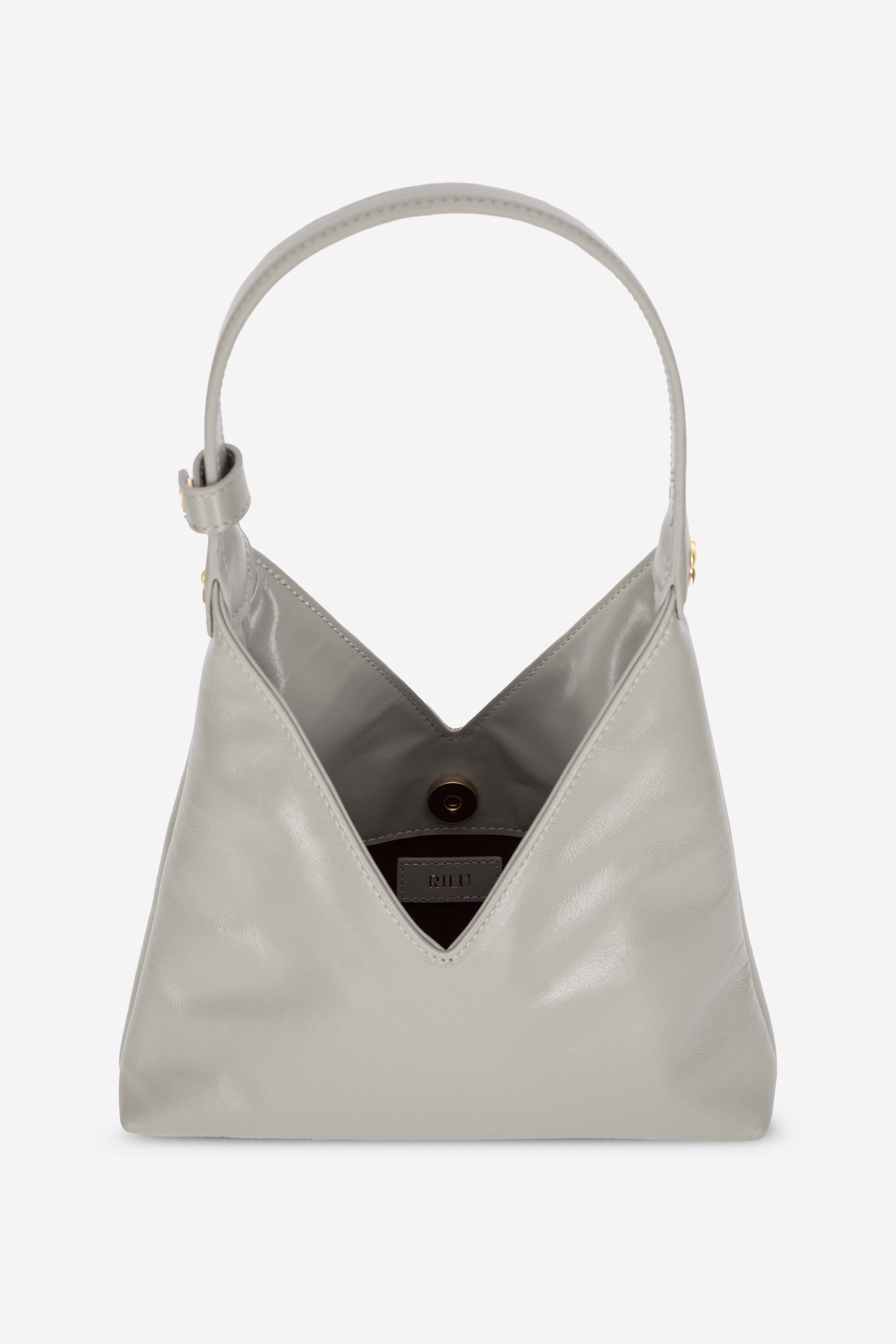 Lyra Stone Gray Leather Shoulder Bag