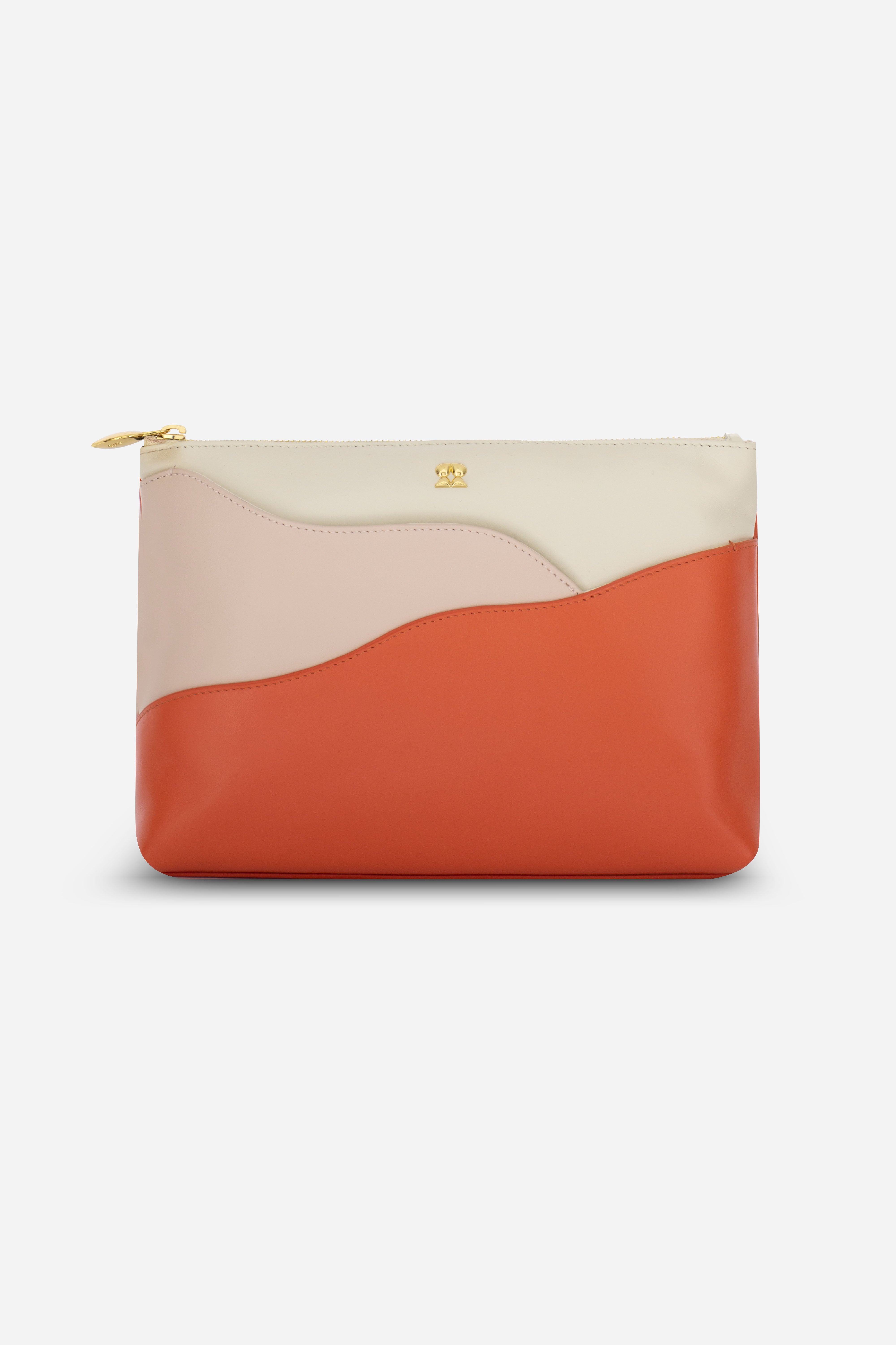 Ivy Coral-Powder Pink-Ivory Leather Clutch
