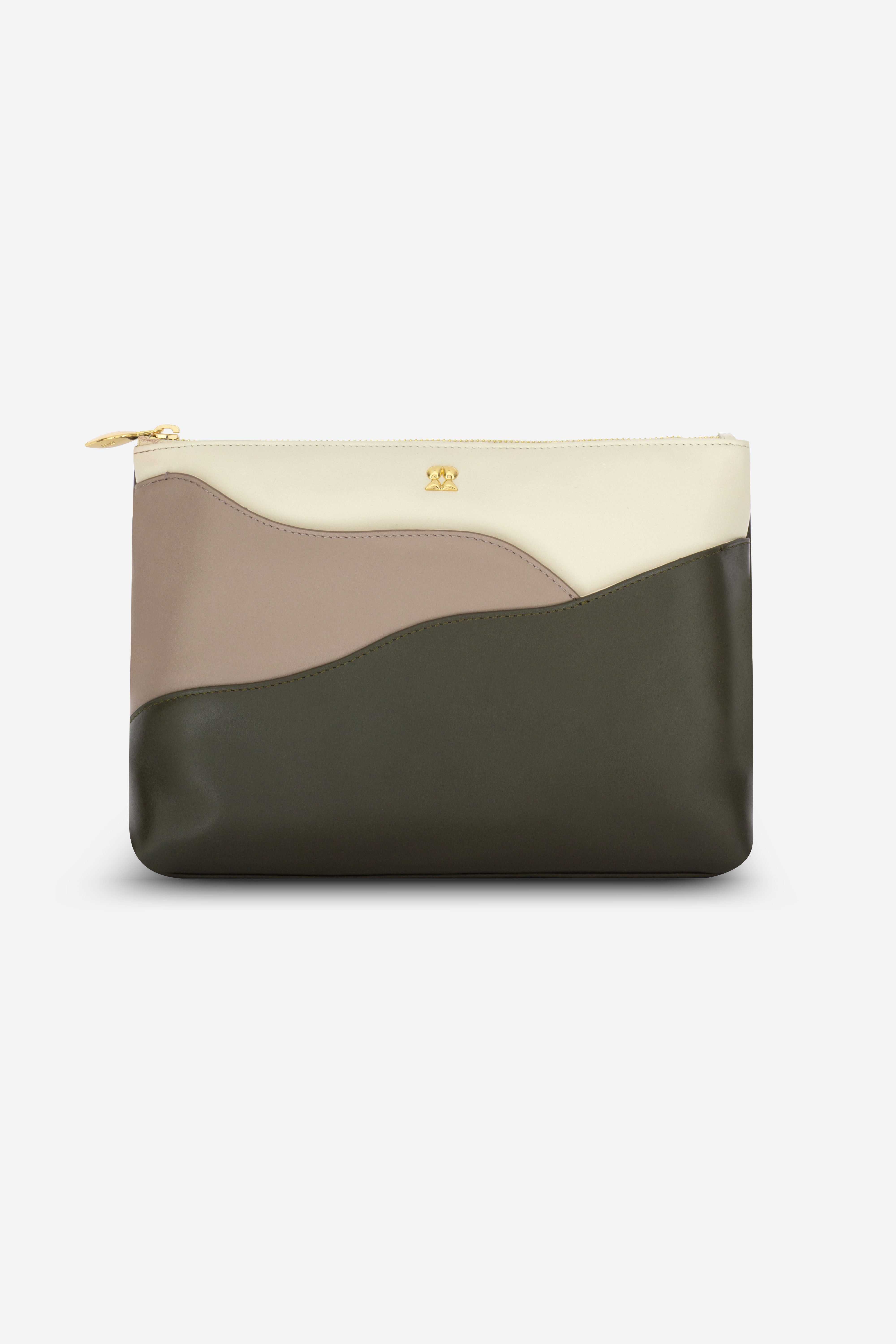 Ivy Dark Green-Stone Gray-Ivory Leather Clutch