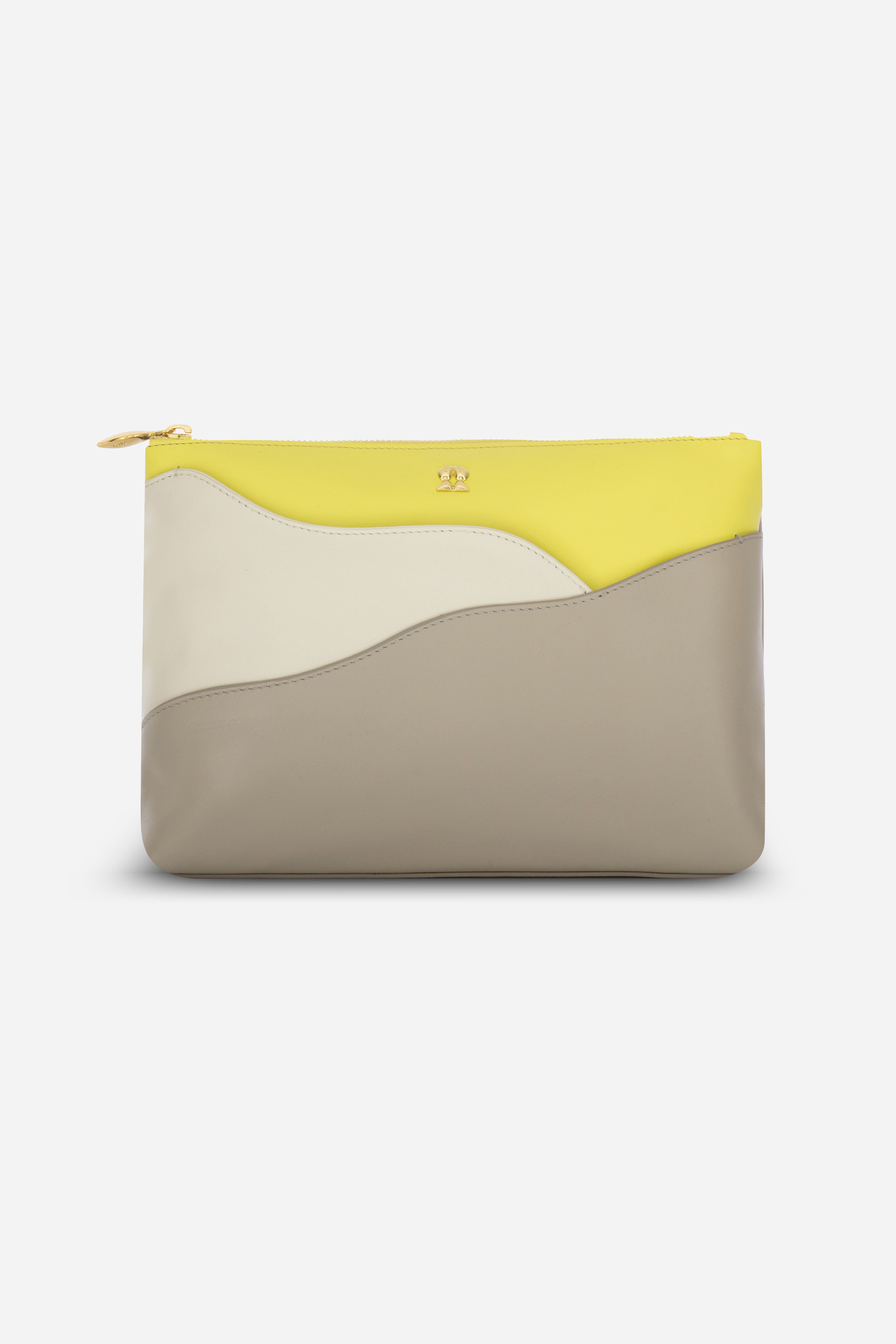 Ivy Stone Gray-Ivory-Yellow Butter Leather Clutch