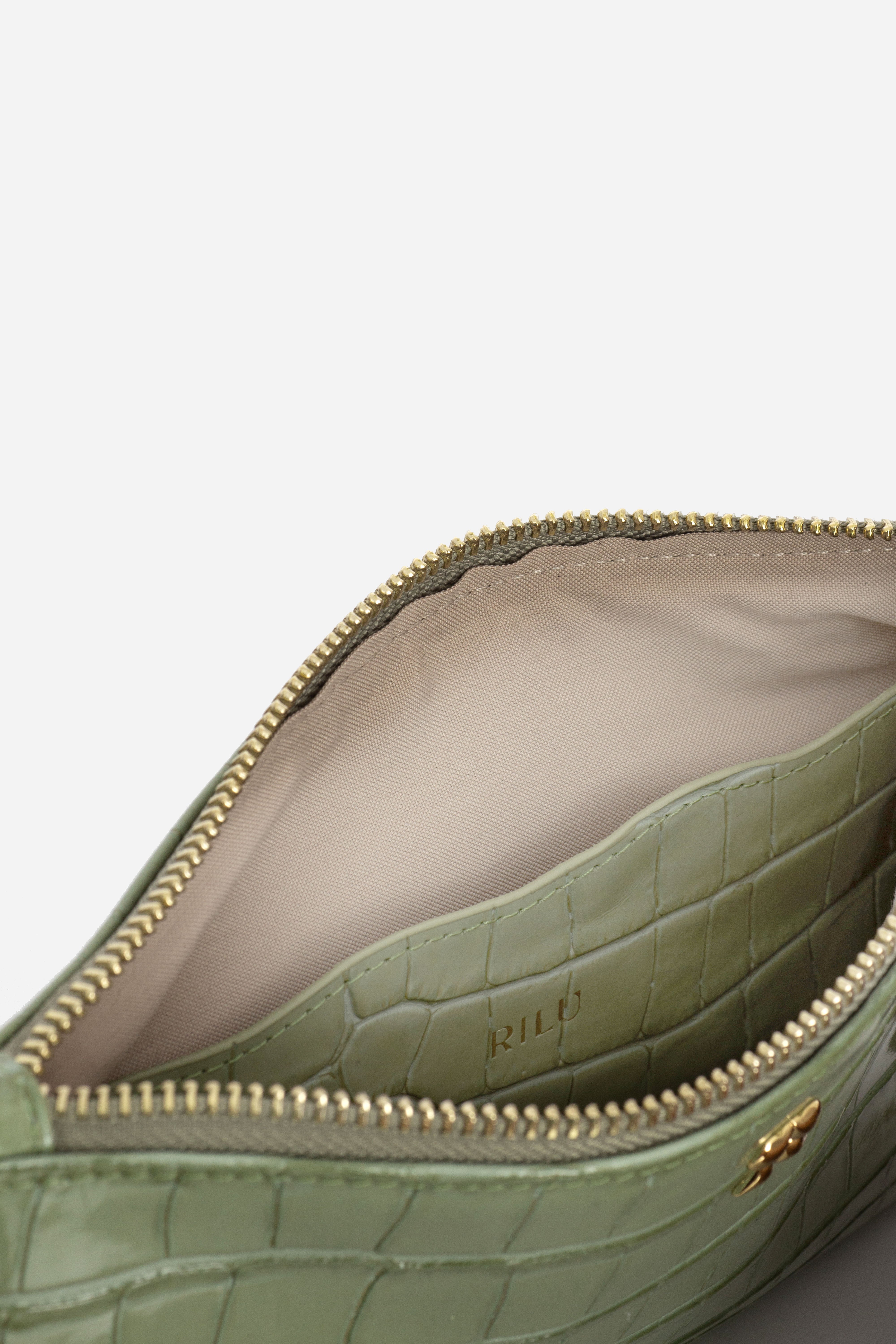 KAIA SALMON GREEN PRINT CHAIN CLUTCH LEATHER BAG