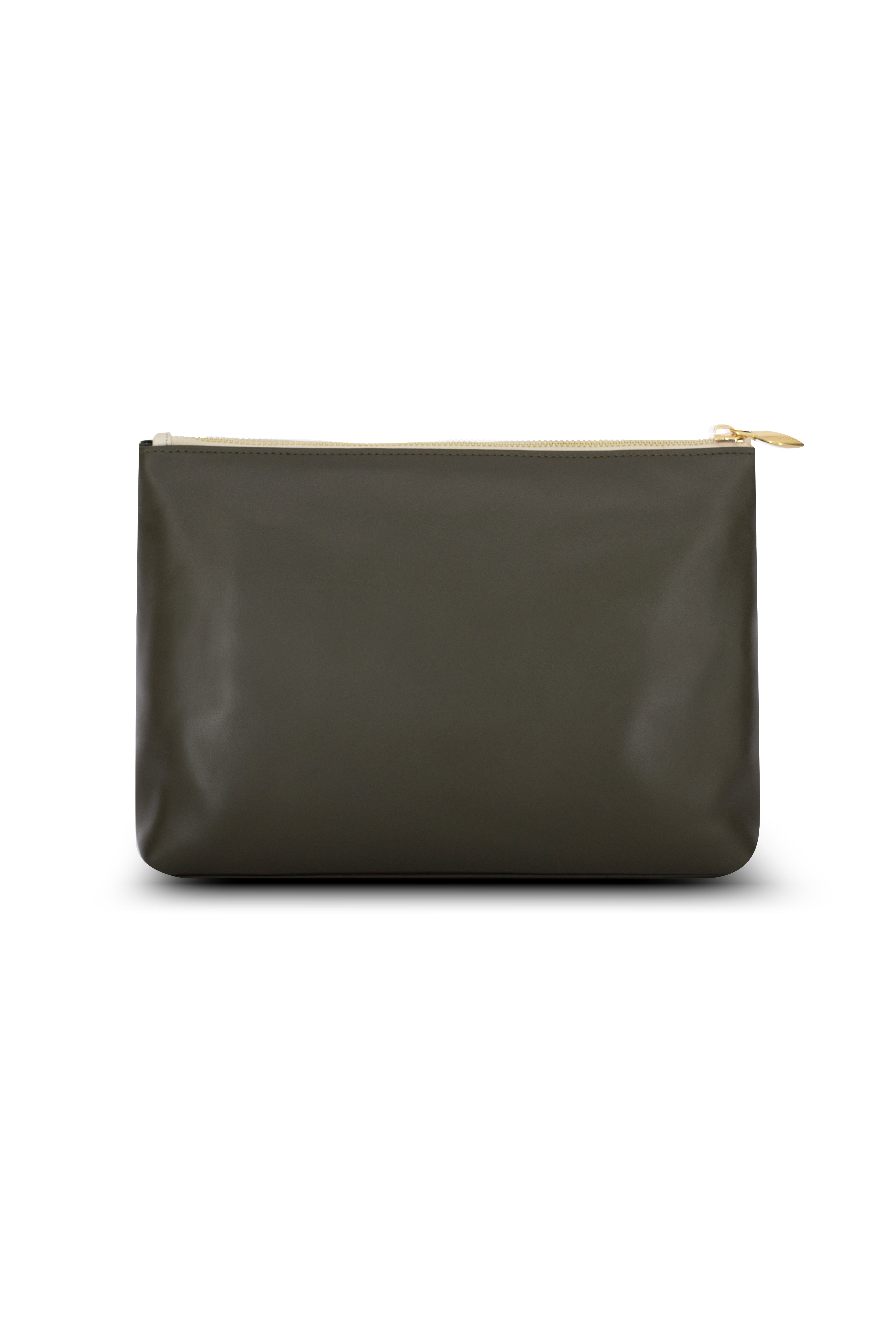Ivy Dark Green-Stone Gray-Ivory Leather Clutch