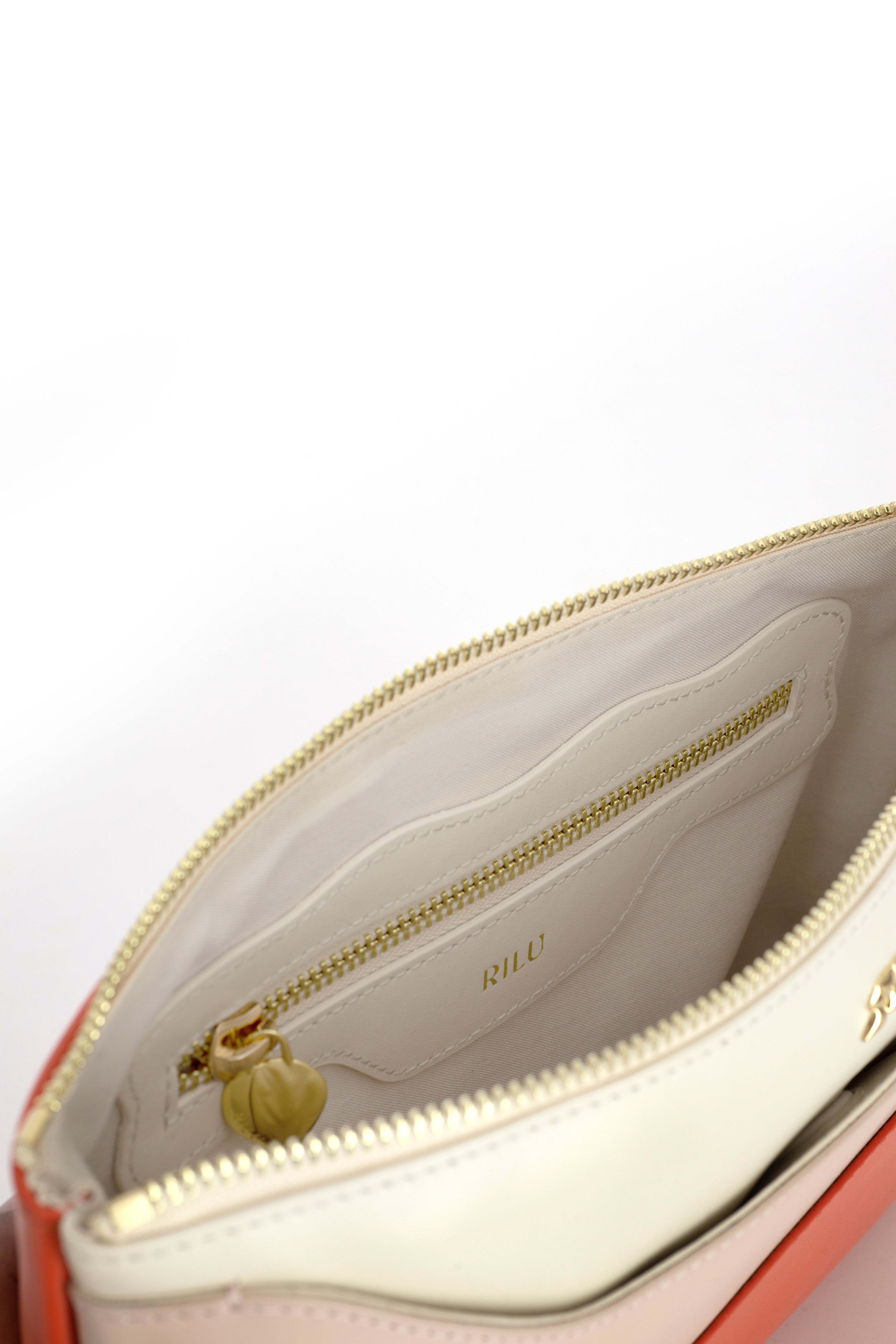 Ivy Coral-Powder Pink-Ivory Leather Clutch