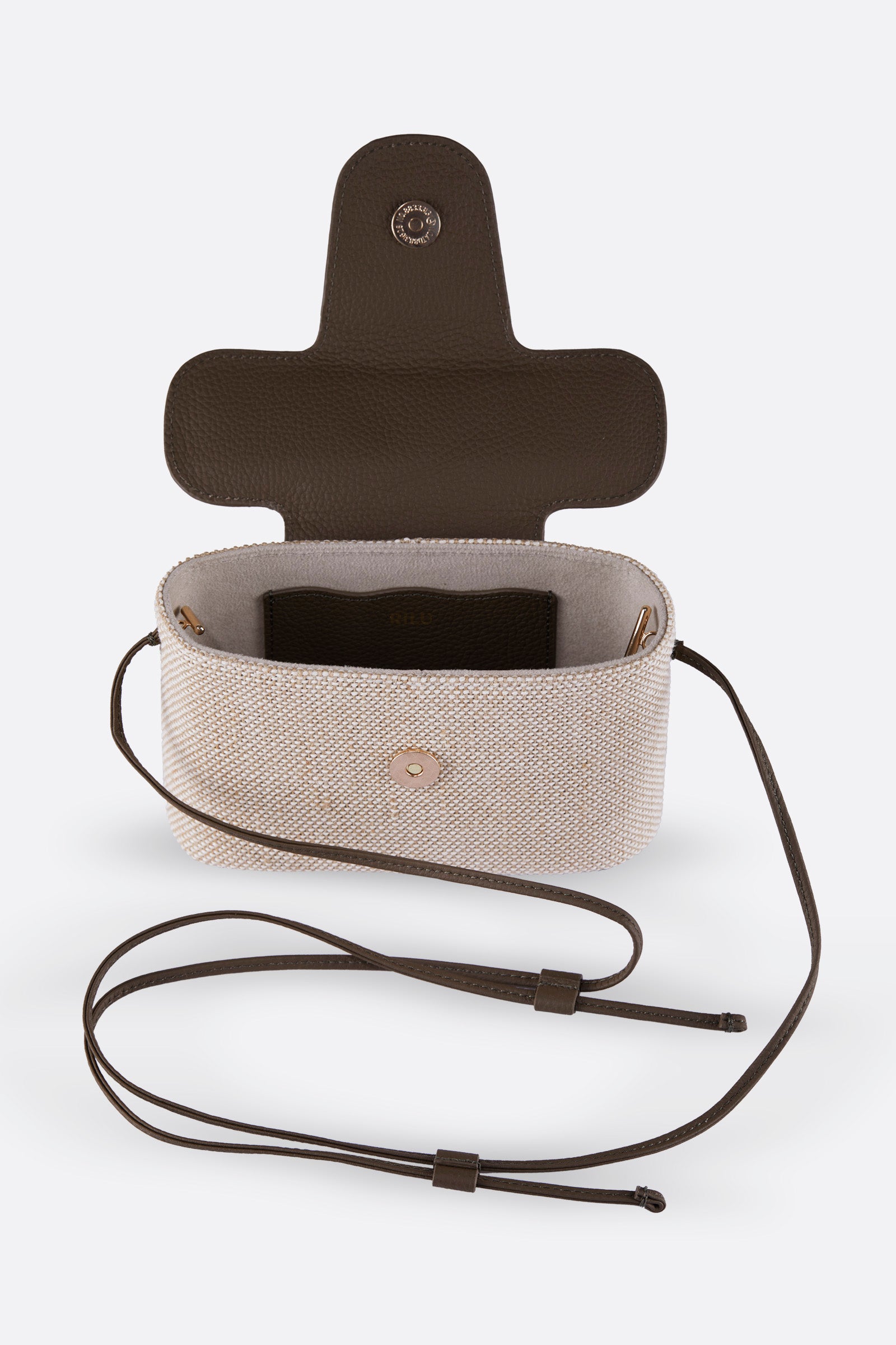 CALIA MOCHA CANVAS-LEATHER CROSSBODY BAG
