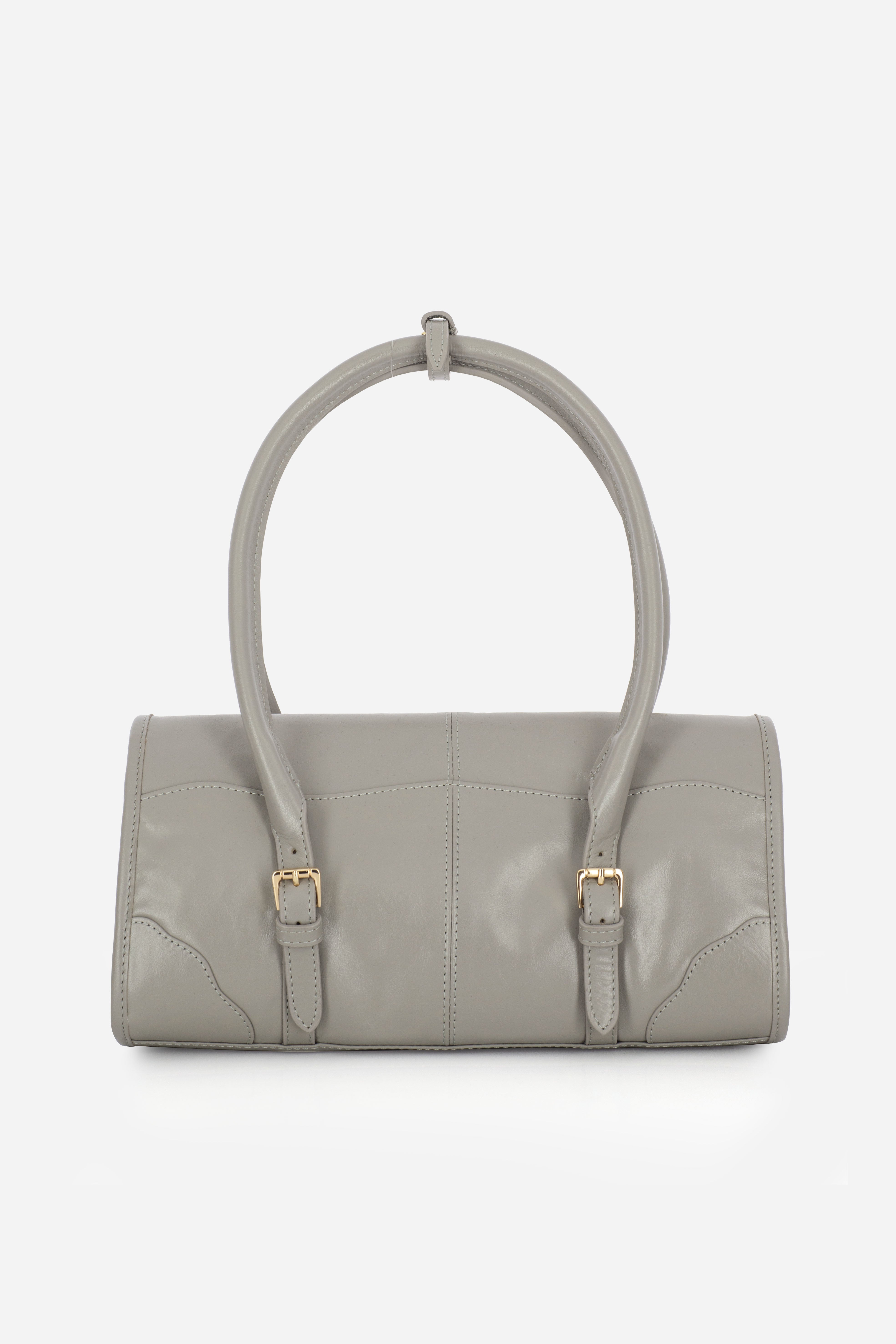 Rilu Amara stone gray leather shoulder bag back view