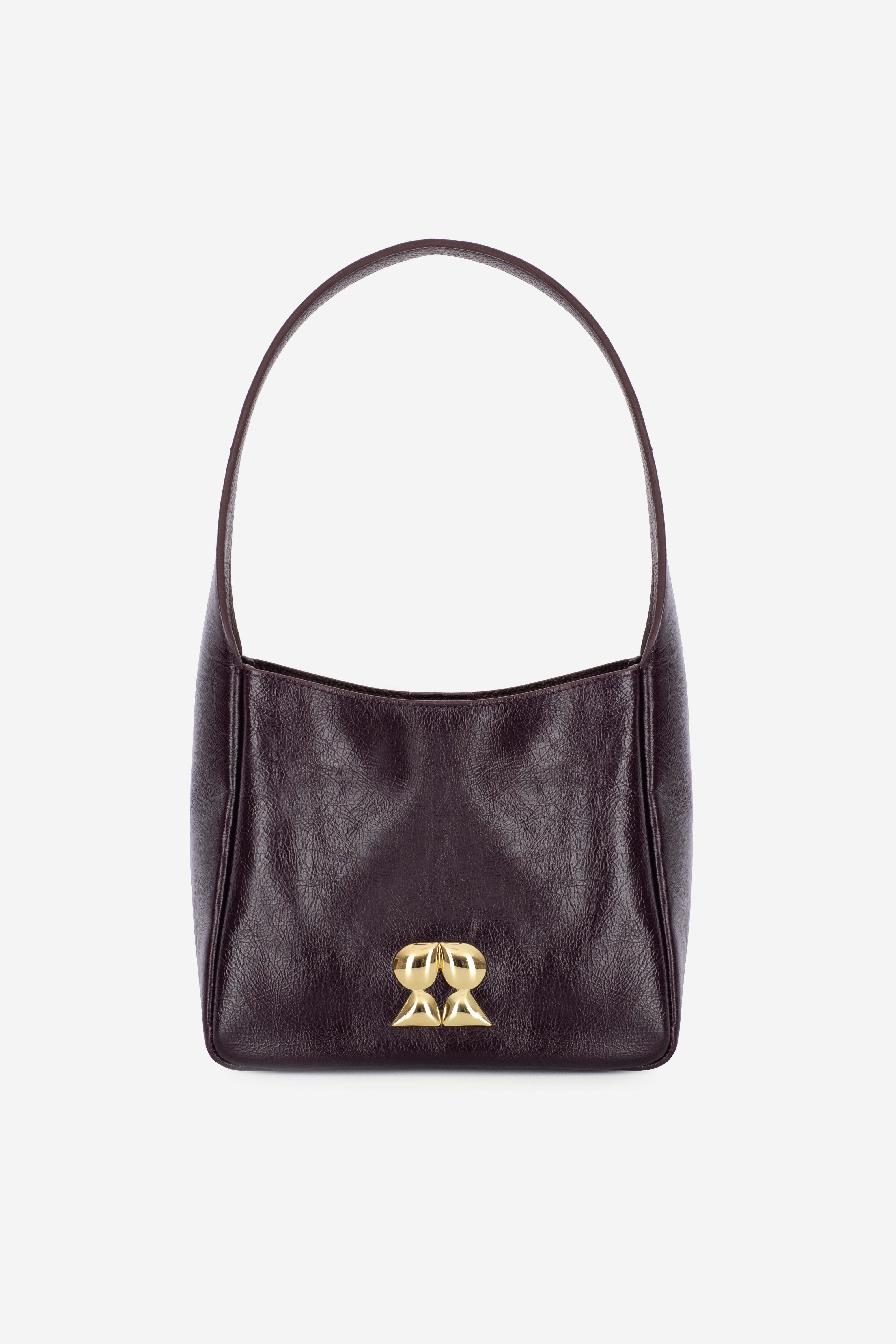 Rilu Camellia burgundy leather shoulder bag front view