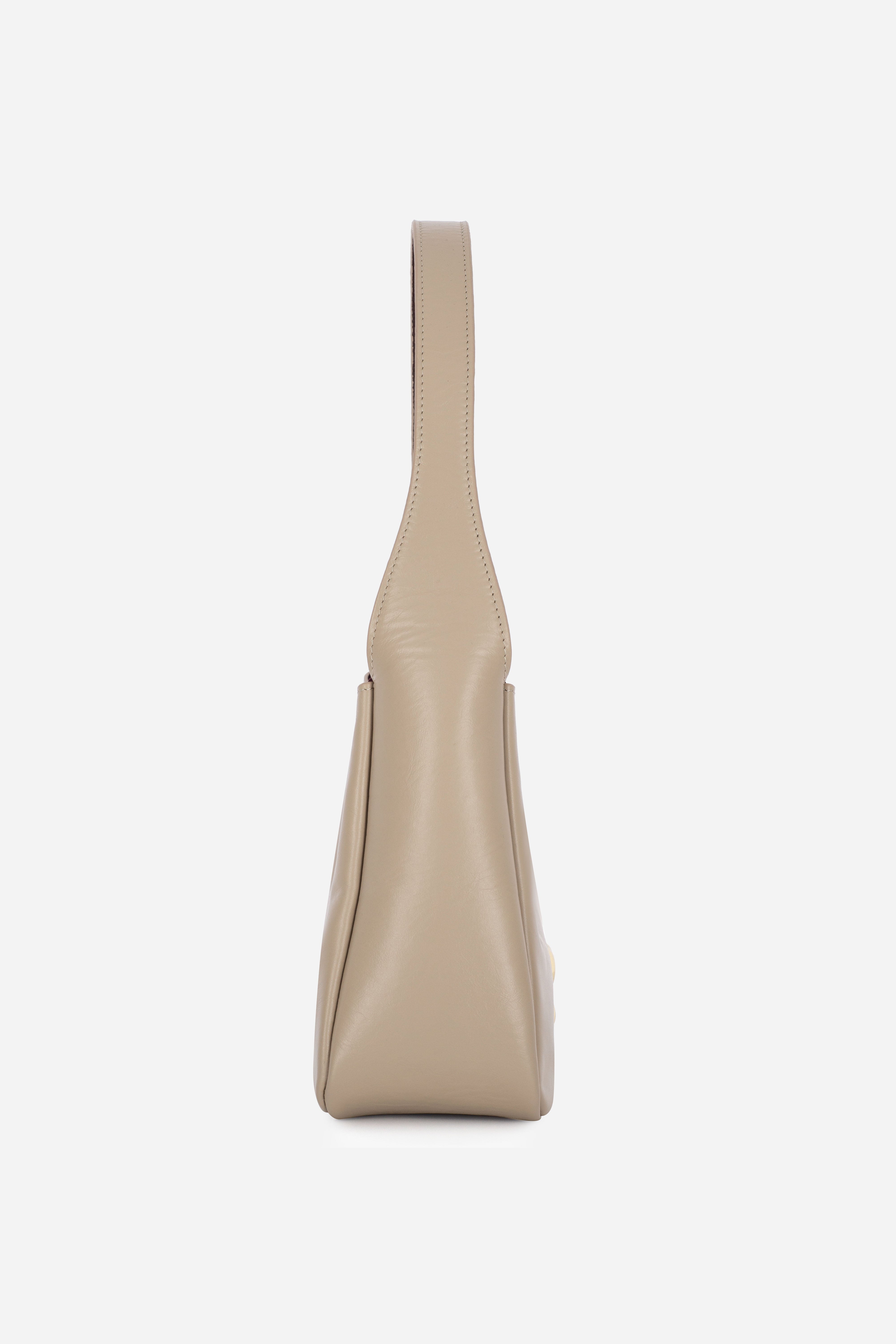 Rilu Camellia sand leather shoulder bag side profile