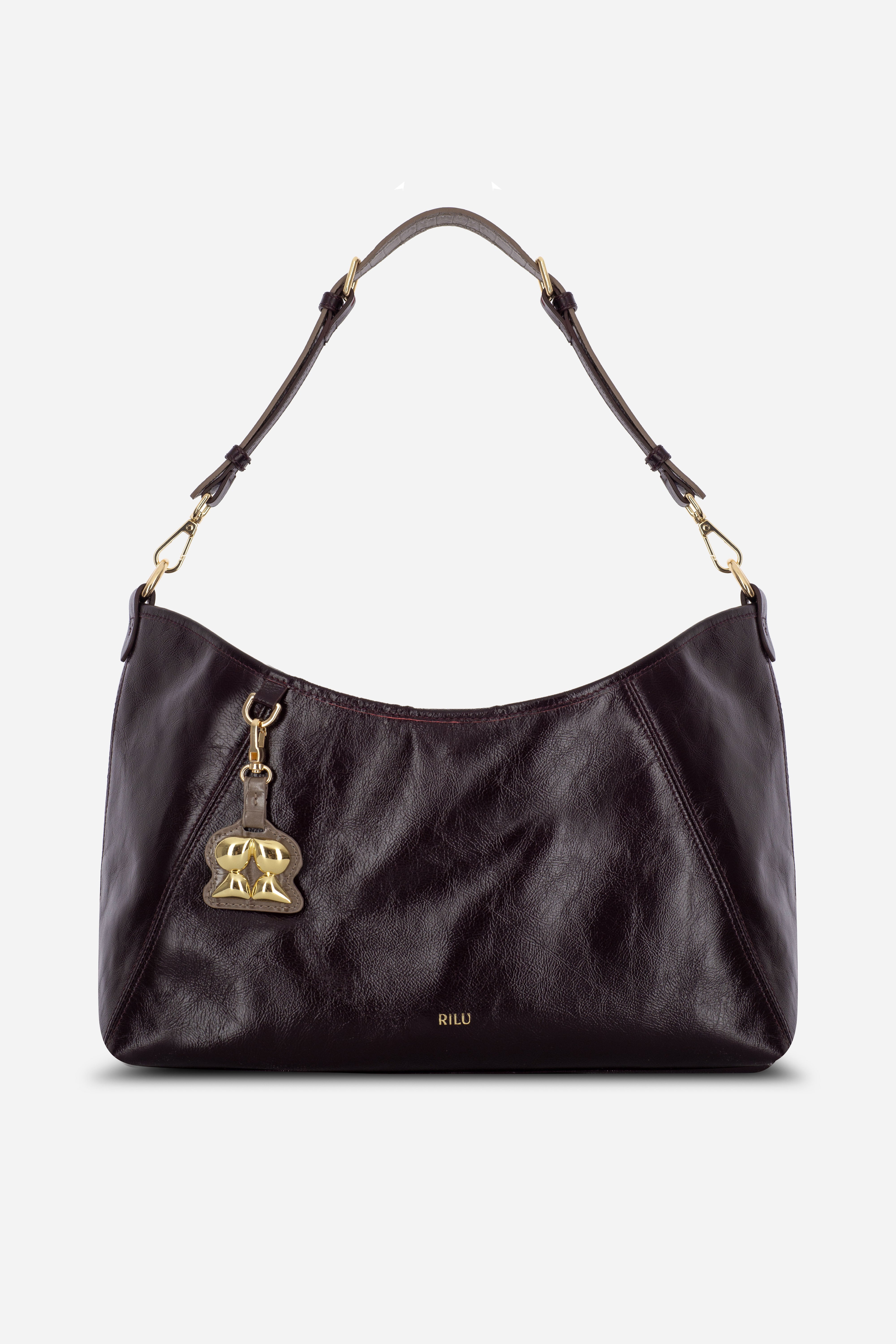 Rilu Elan burgundy leather soft shoulder bag front view