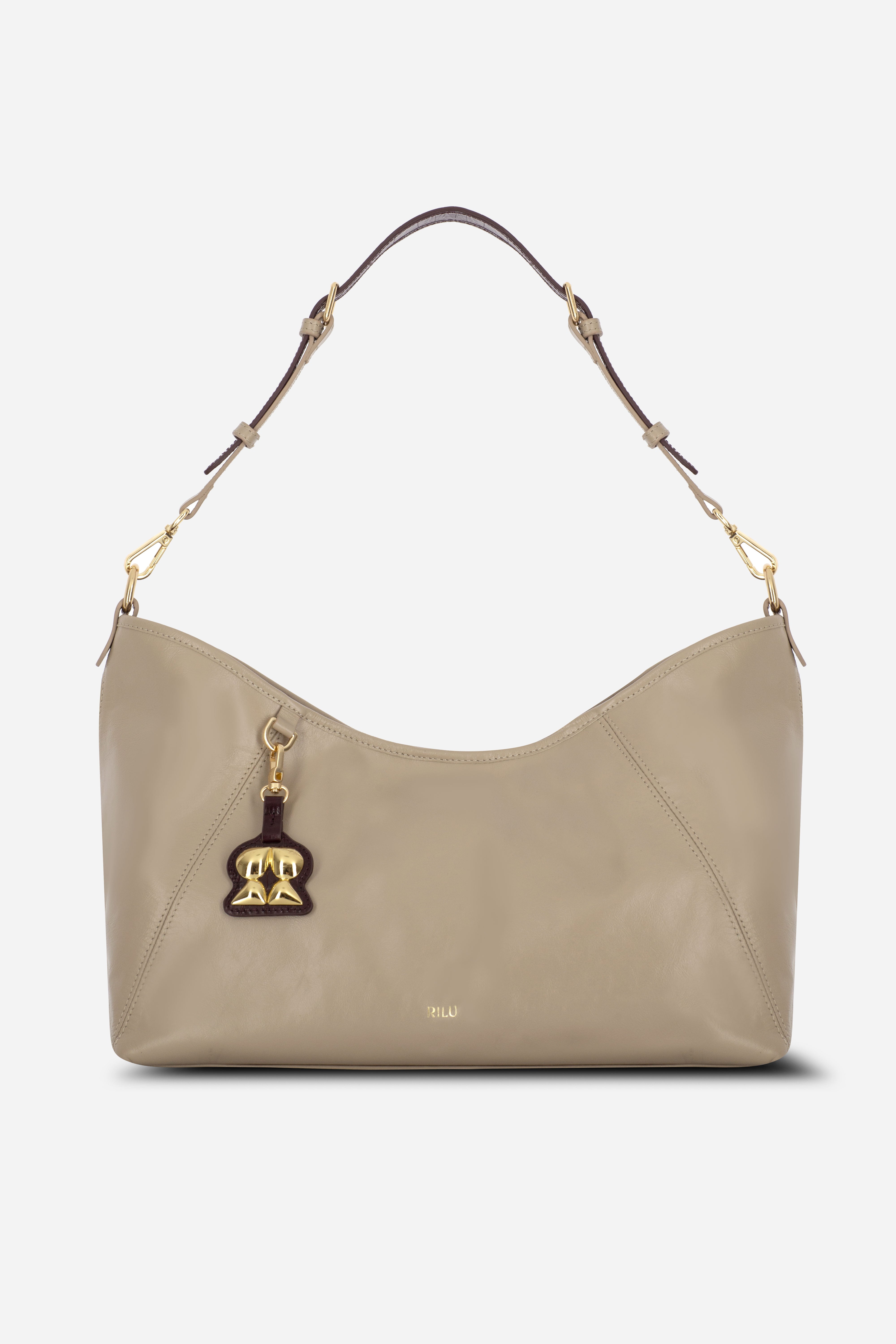 Rilu Elan sand leather soft shoulder bag front view