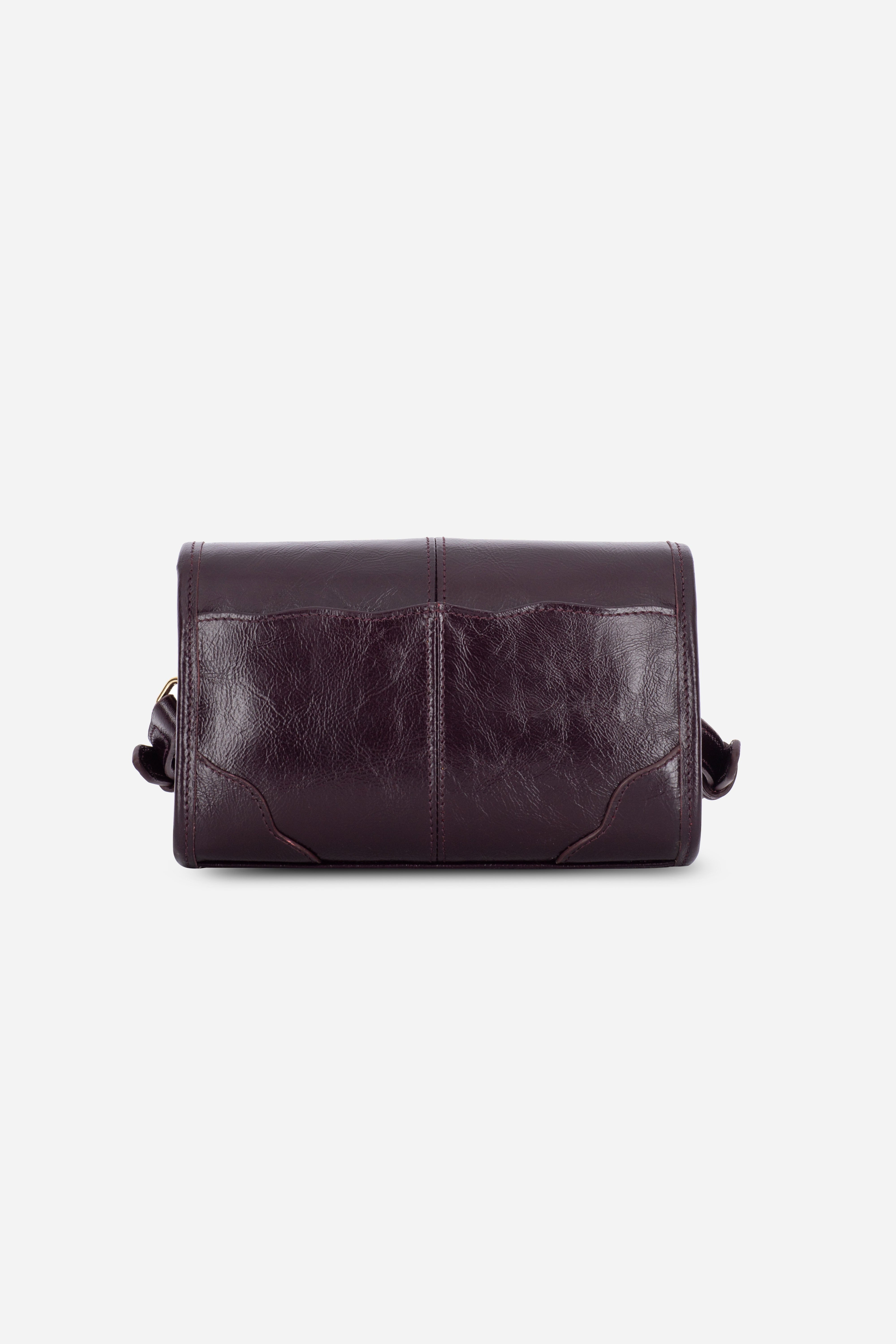 Back view of the Rilu Elysia Burgundy mini bag showing back pocket