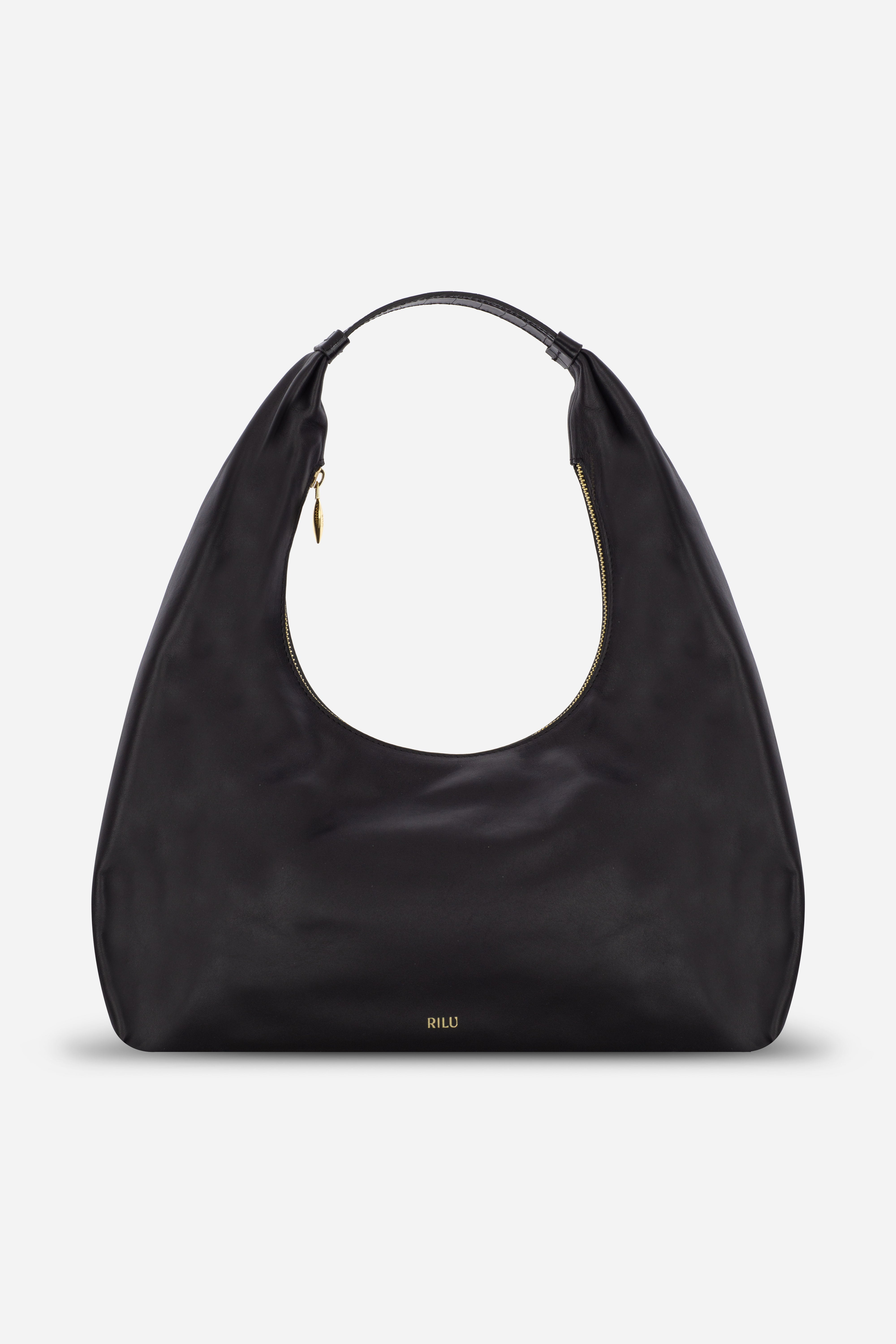 Rilu Hera black leather oversized hobo bag front view