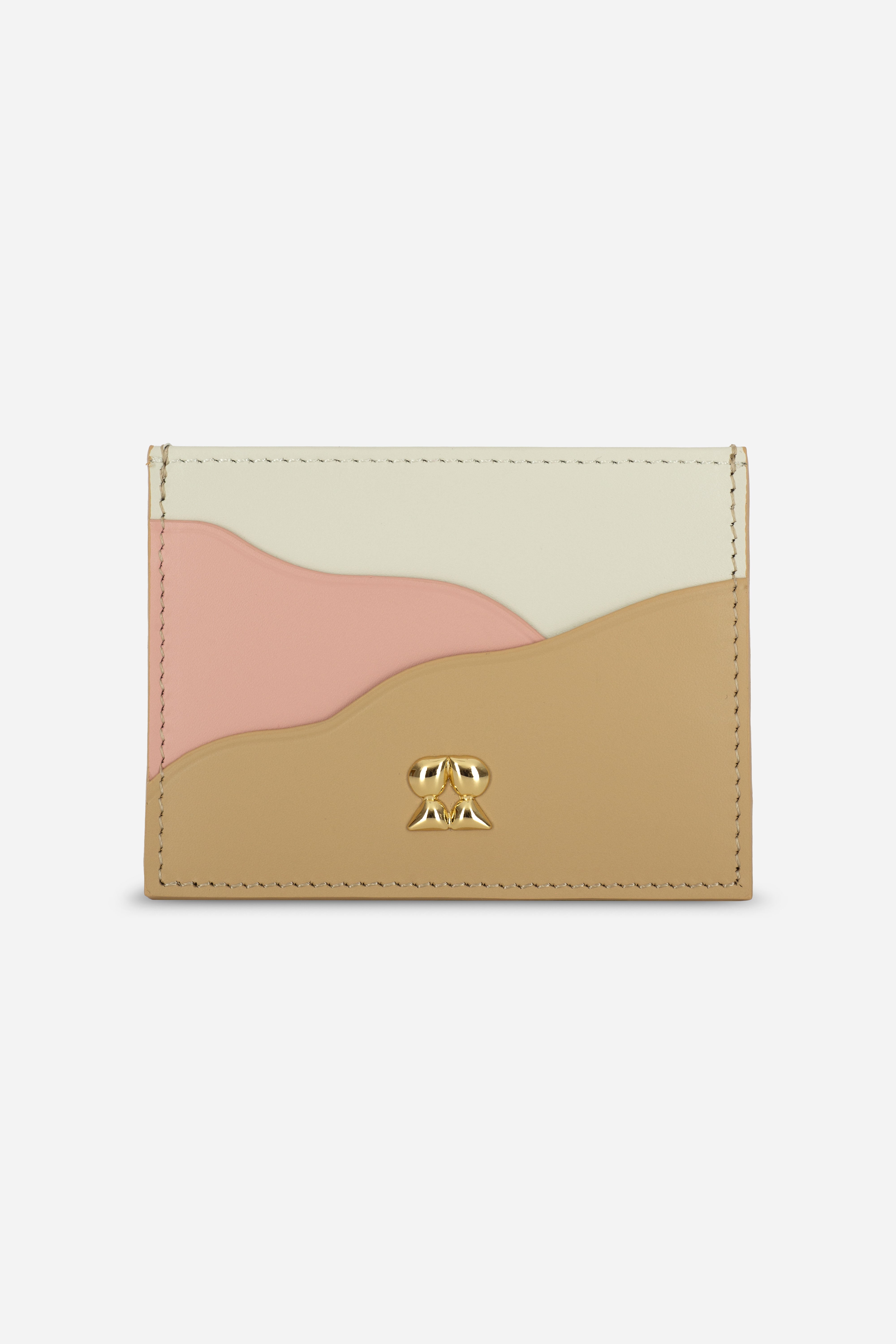 Rilu Iris ivory, blush, and sand leather card holder front view