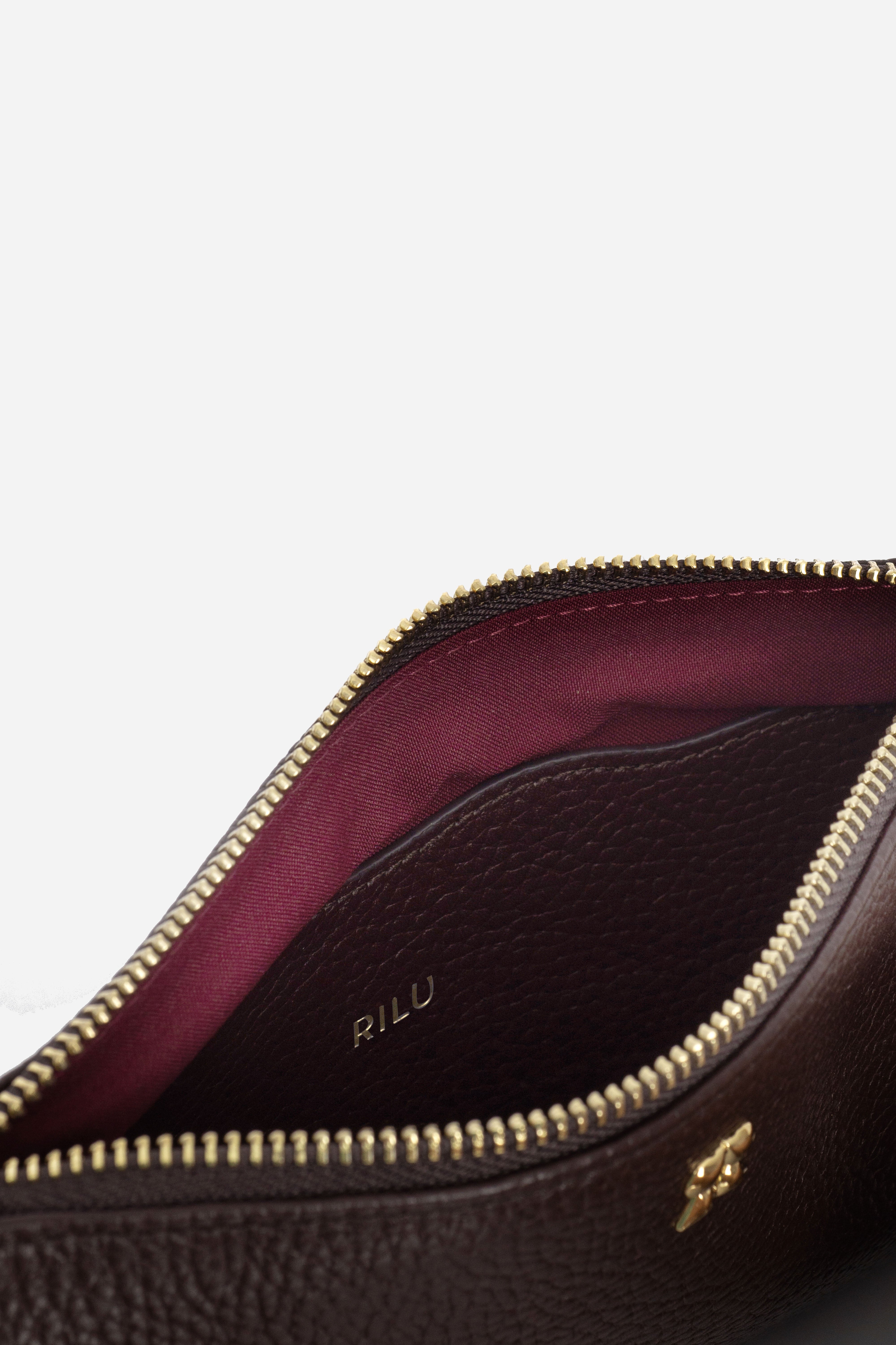 Rilu Kaia burgundy chain leather clutch bag back view