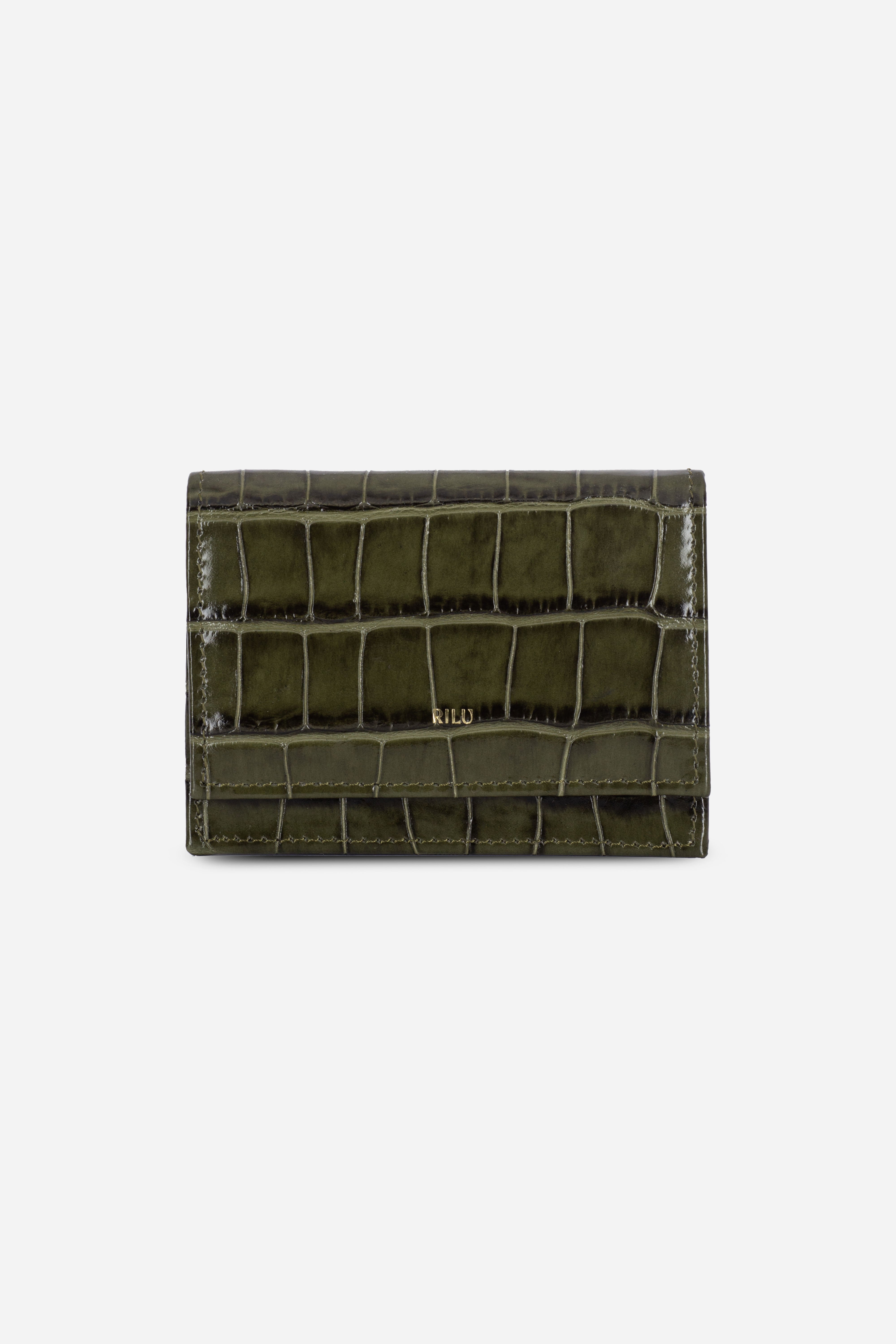 Rilu Lily dark green croco print chain micro bag front view