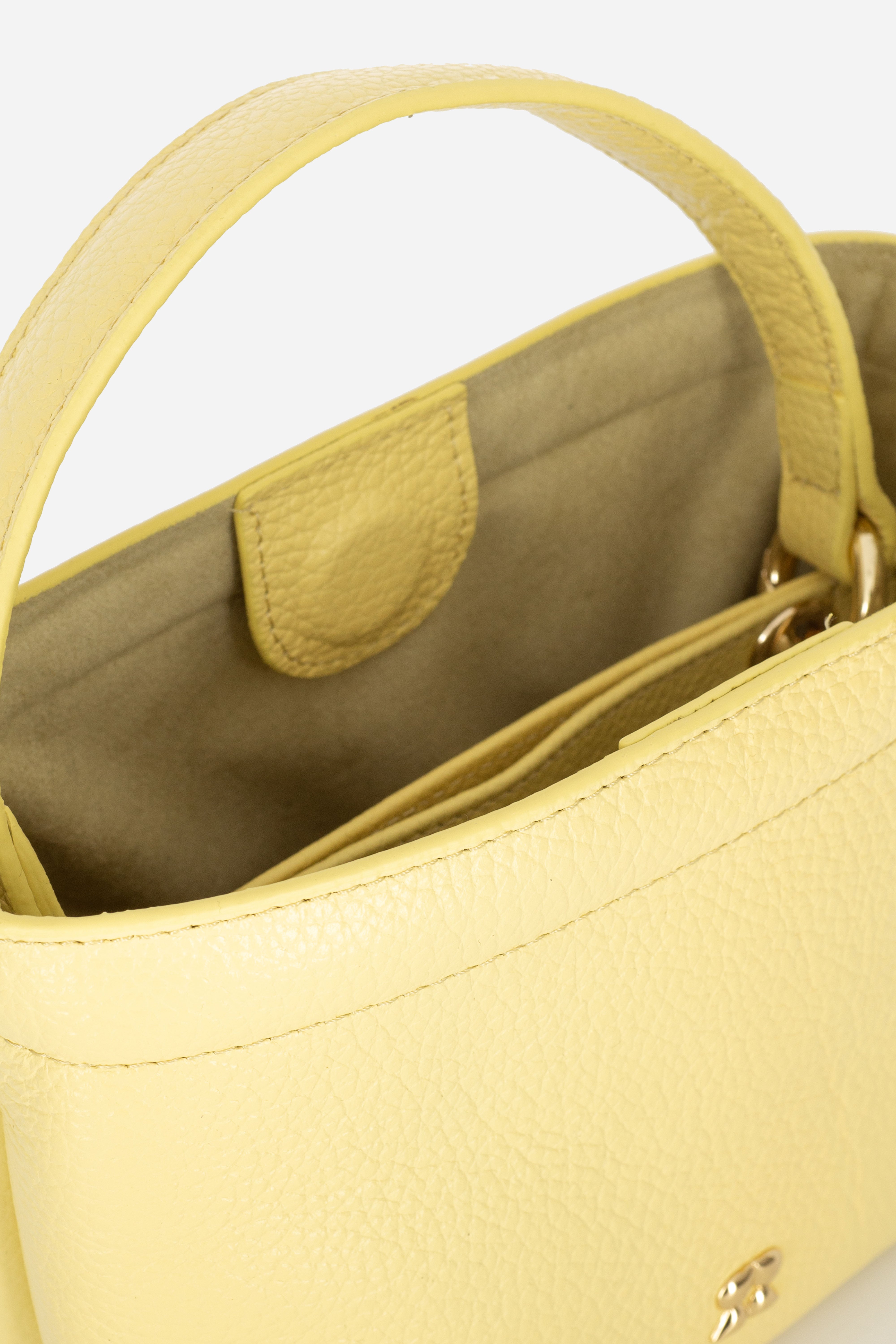 Rilu LouLou butter yellow leather crossbody bag close-up of soft leather texture
