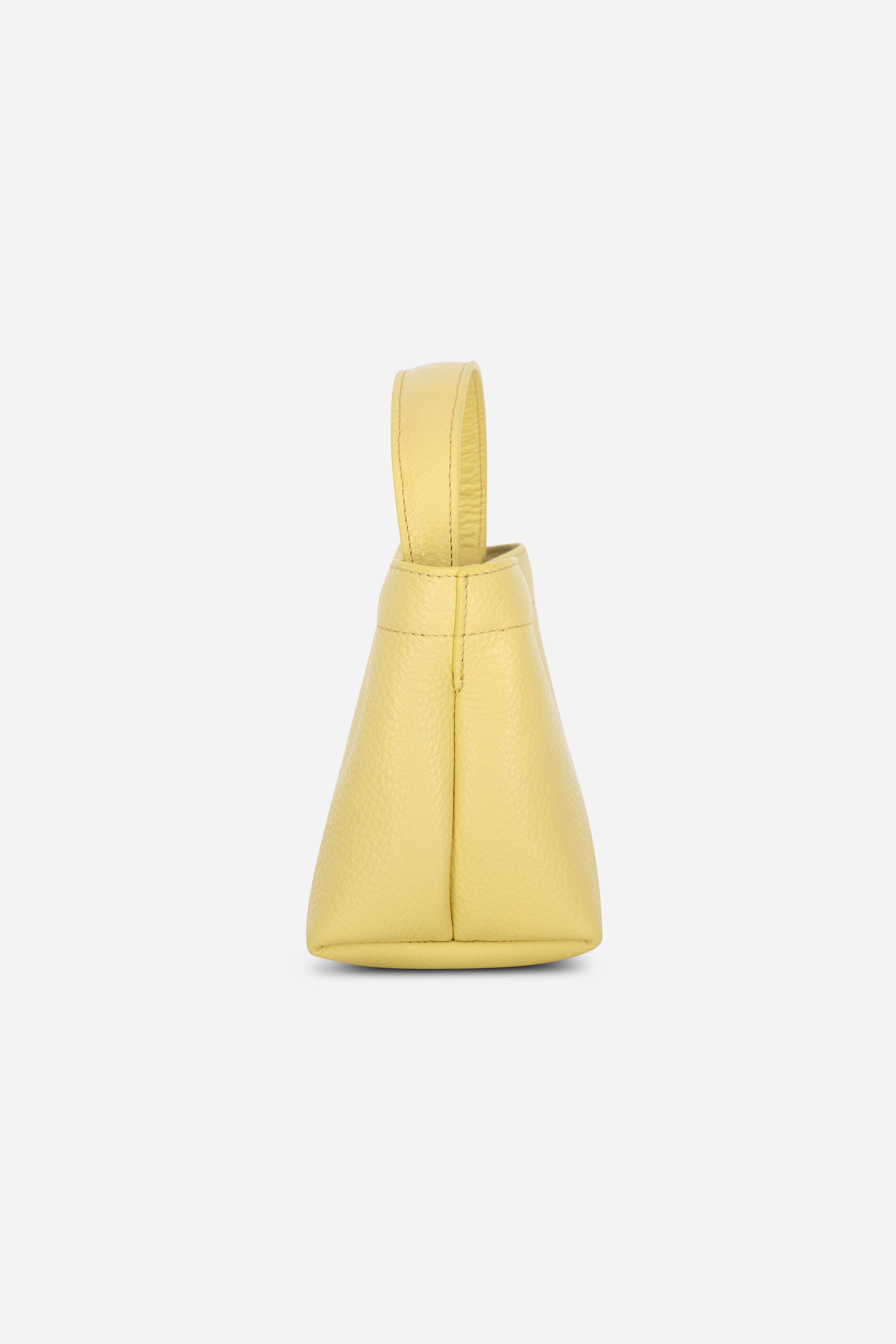 Rilu LouLou butter yellow leather crossbody bag side view with adjustable strap