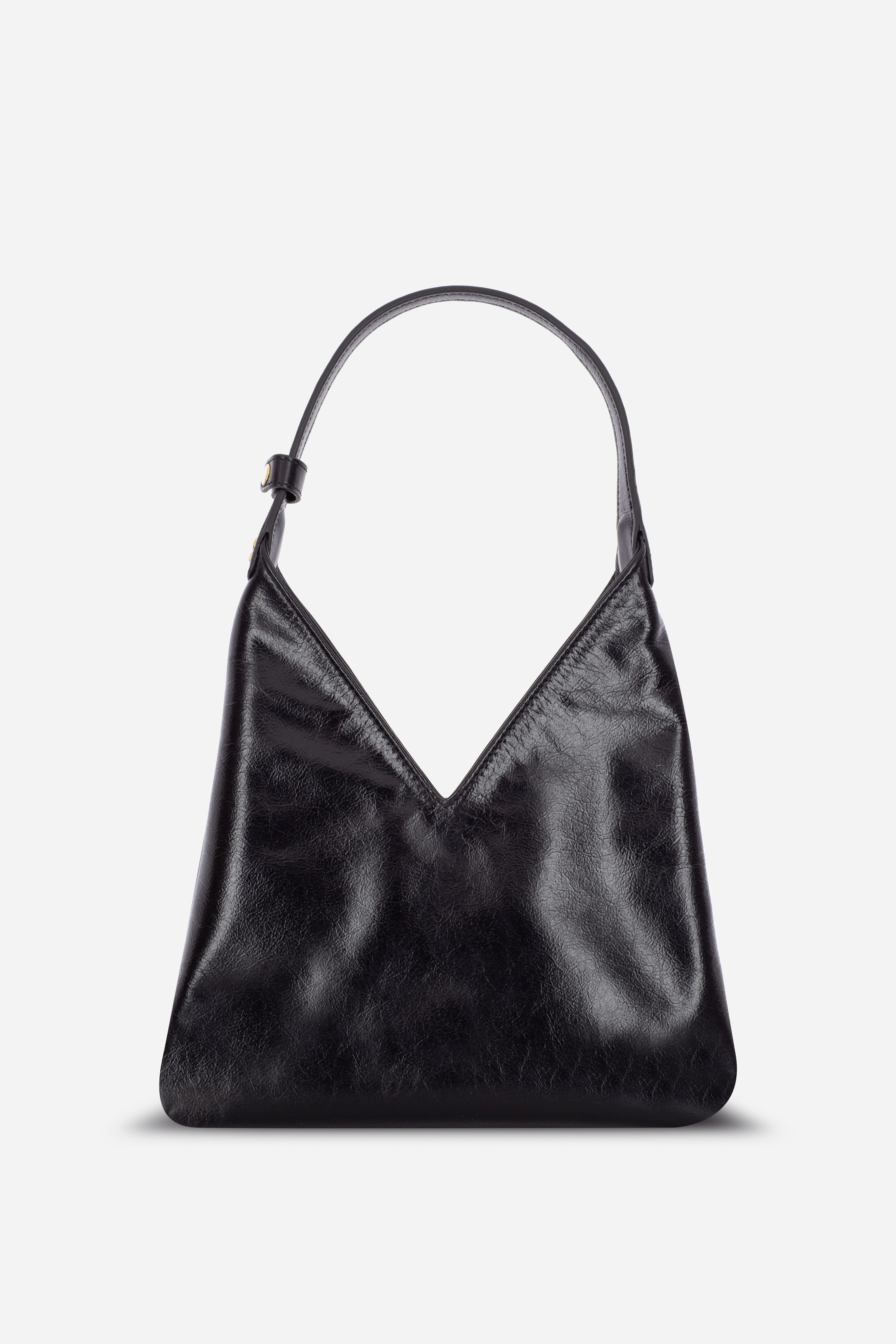 Front view of the Rilu Lyra Black-Gold leather shoulder bag