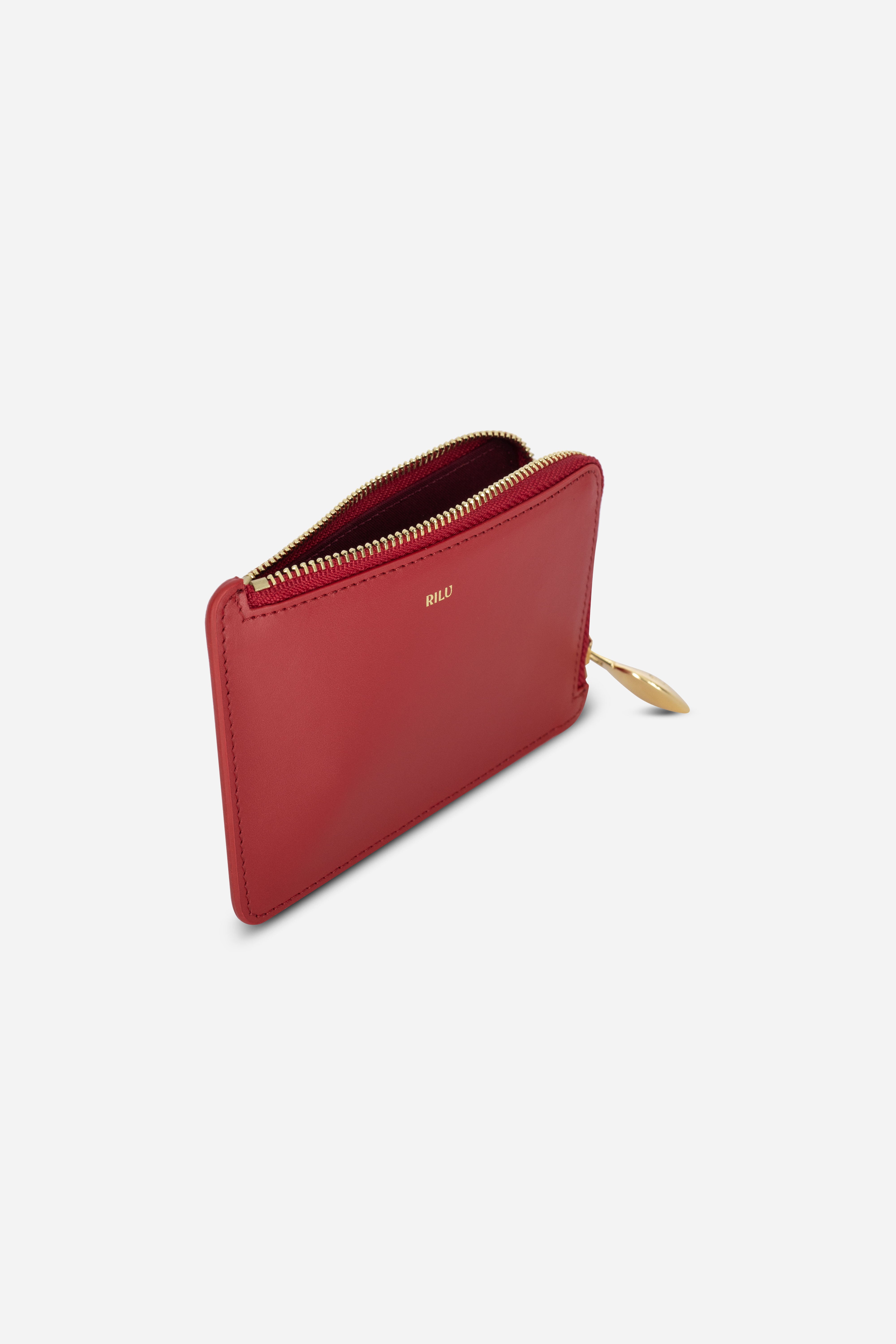 Rilu Nova cherry zipped leather card holder back view