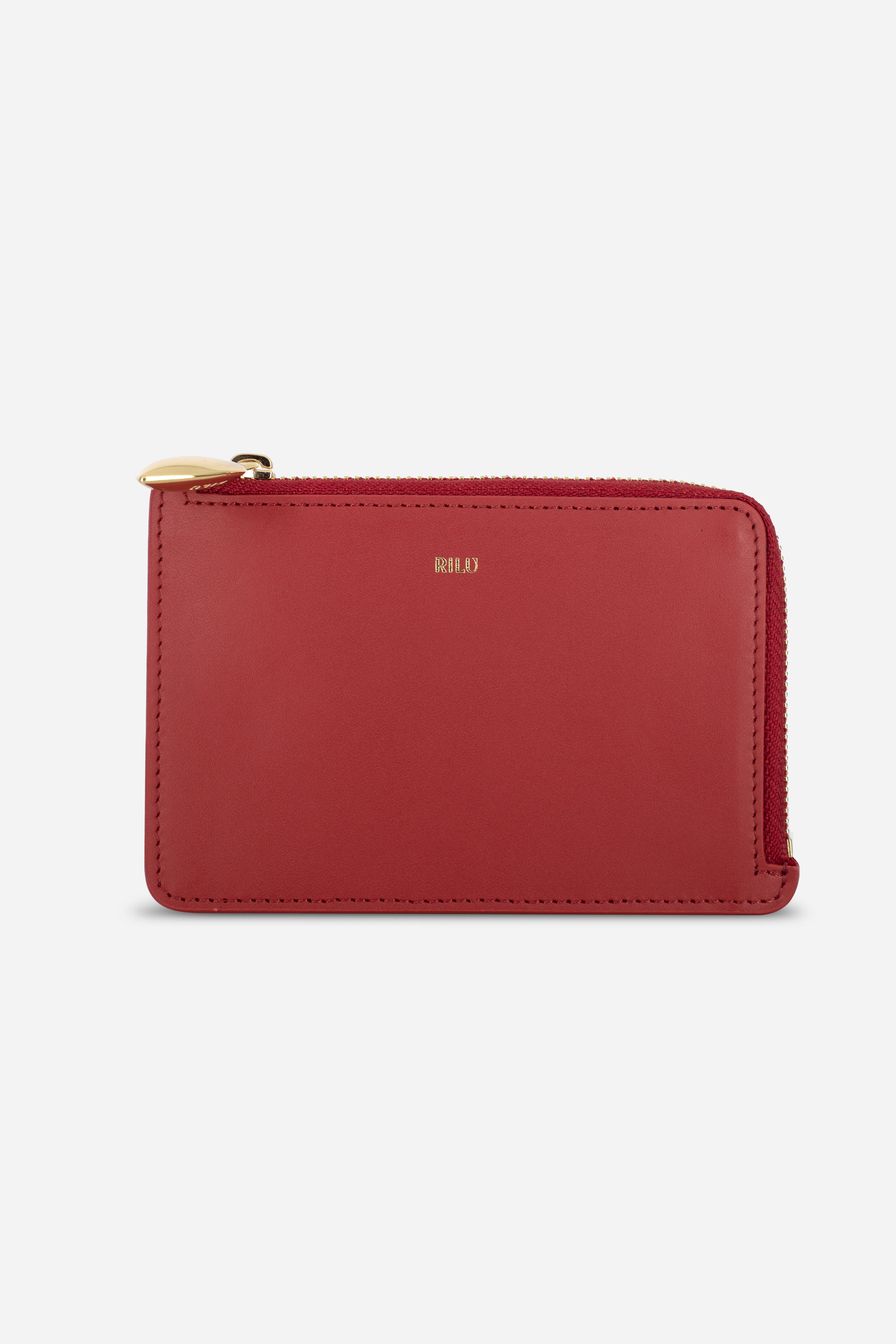 Rilu Nova cherry zipped leather card holder front view