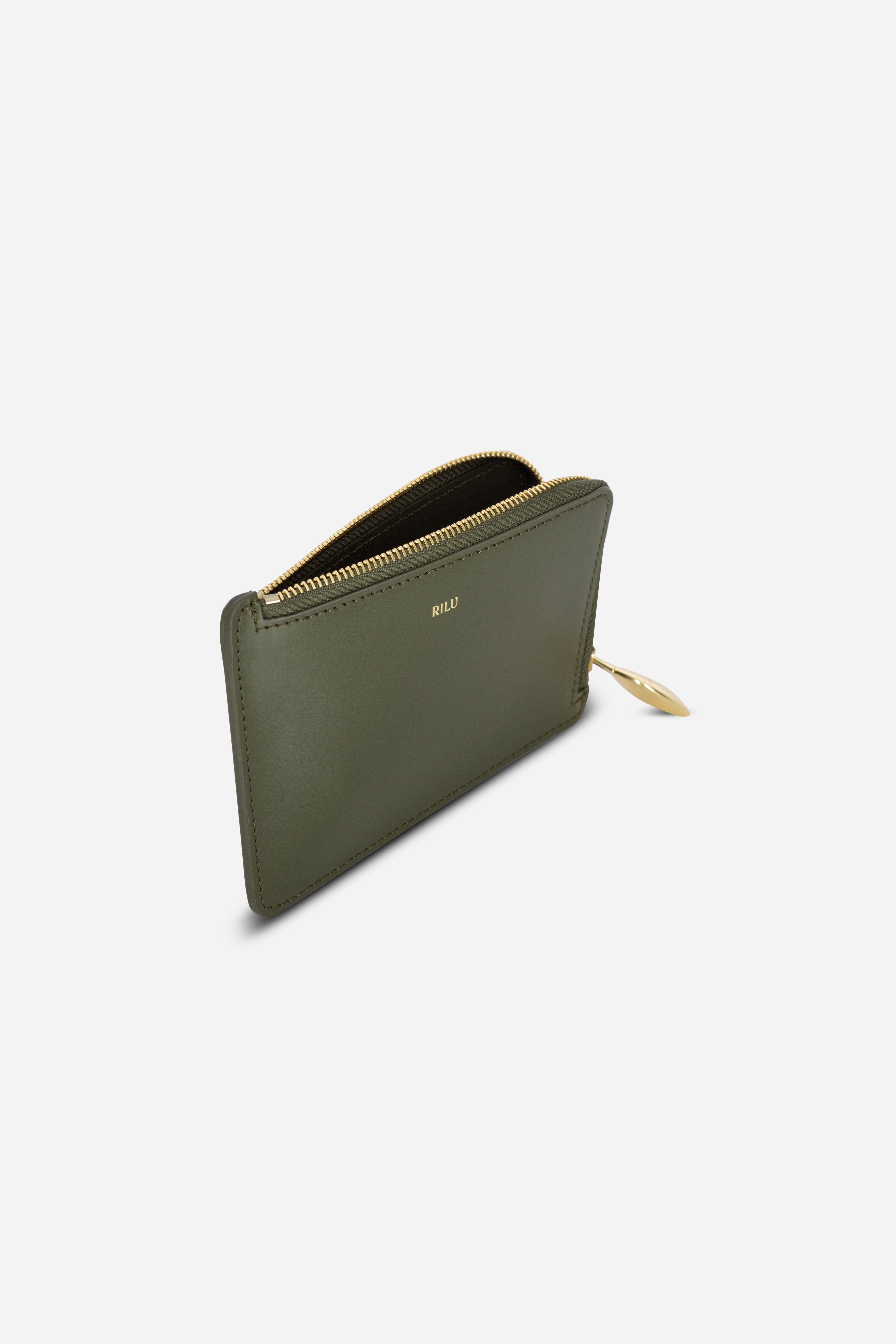Rilu Nova olive zipped leather card holder back view