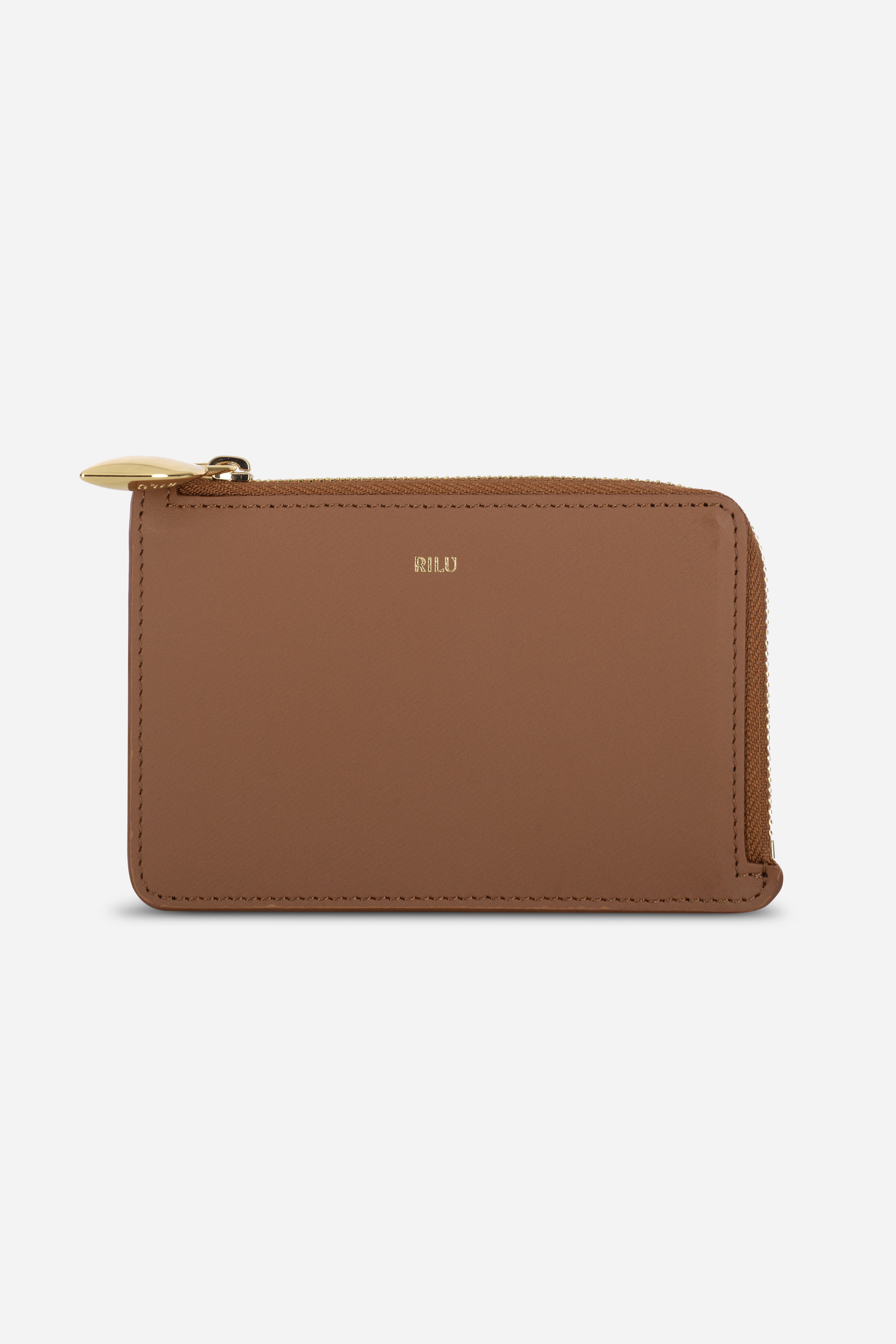 Rilu Nova toffee zipped leather card holder front view