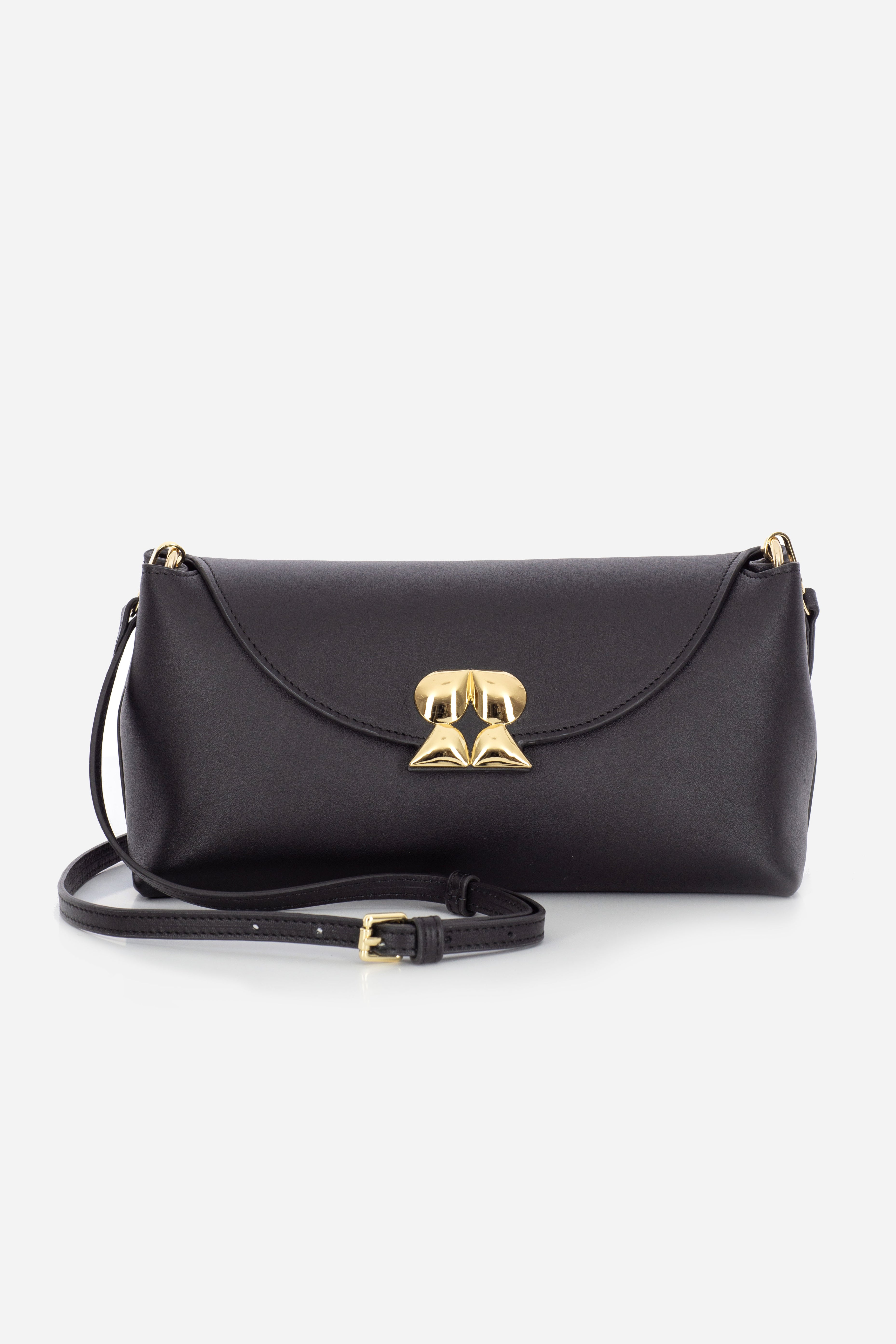 Rilu Rhea black leather convertible clutch front view