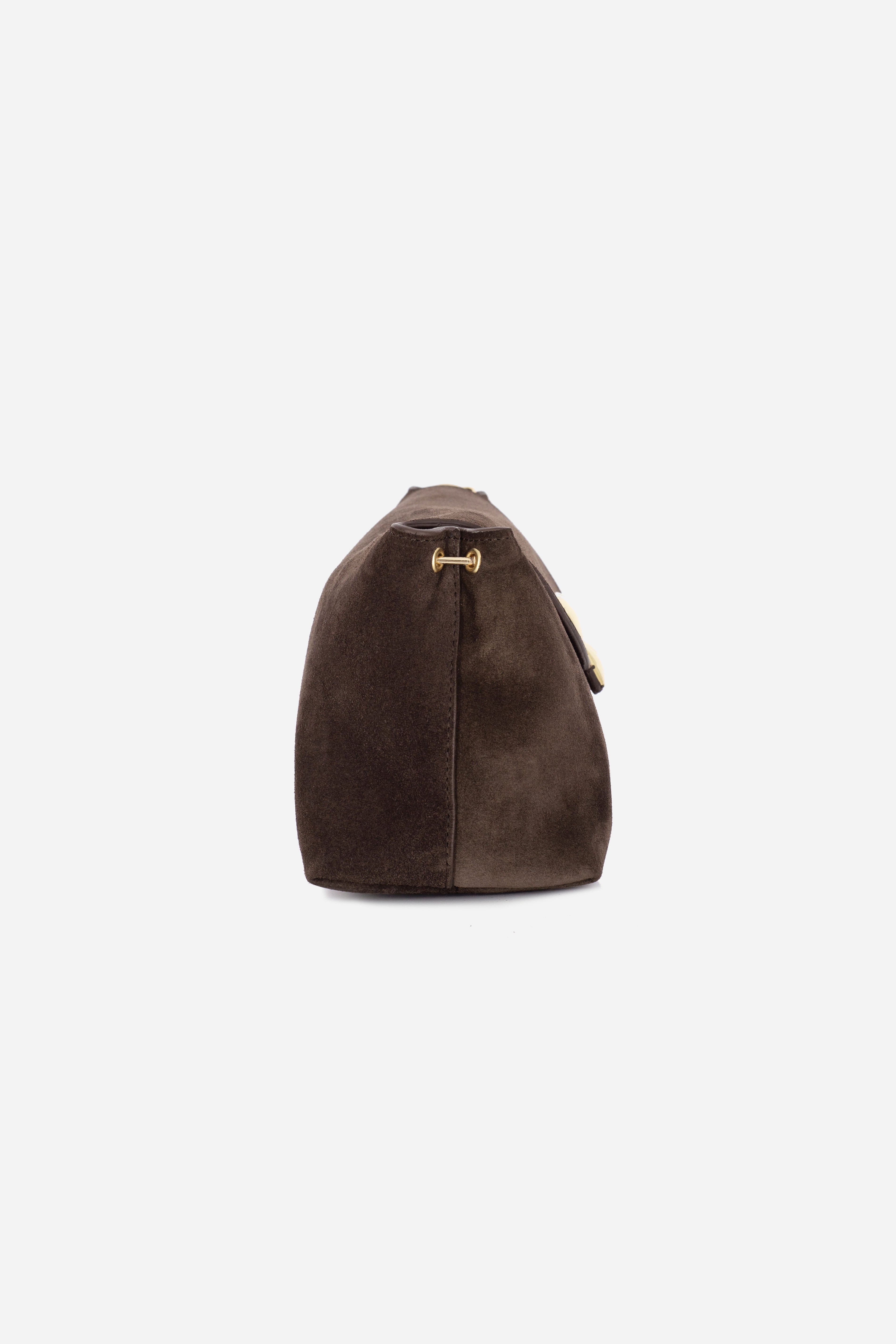 Rilu Rhea espresso suede leather clutch side view