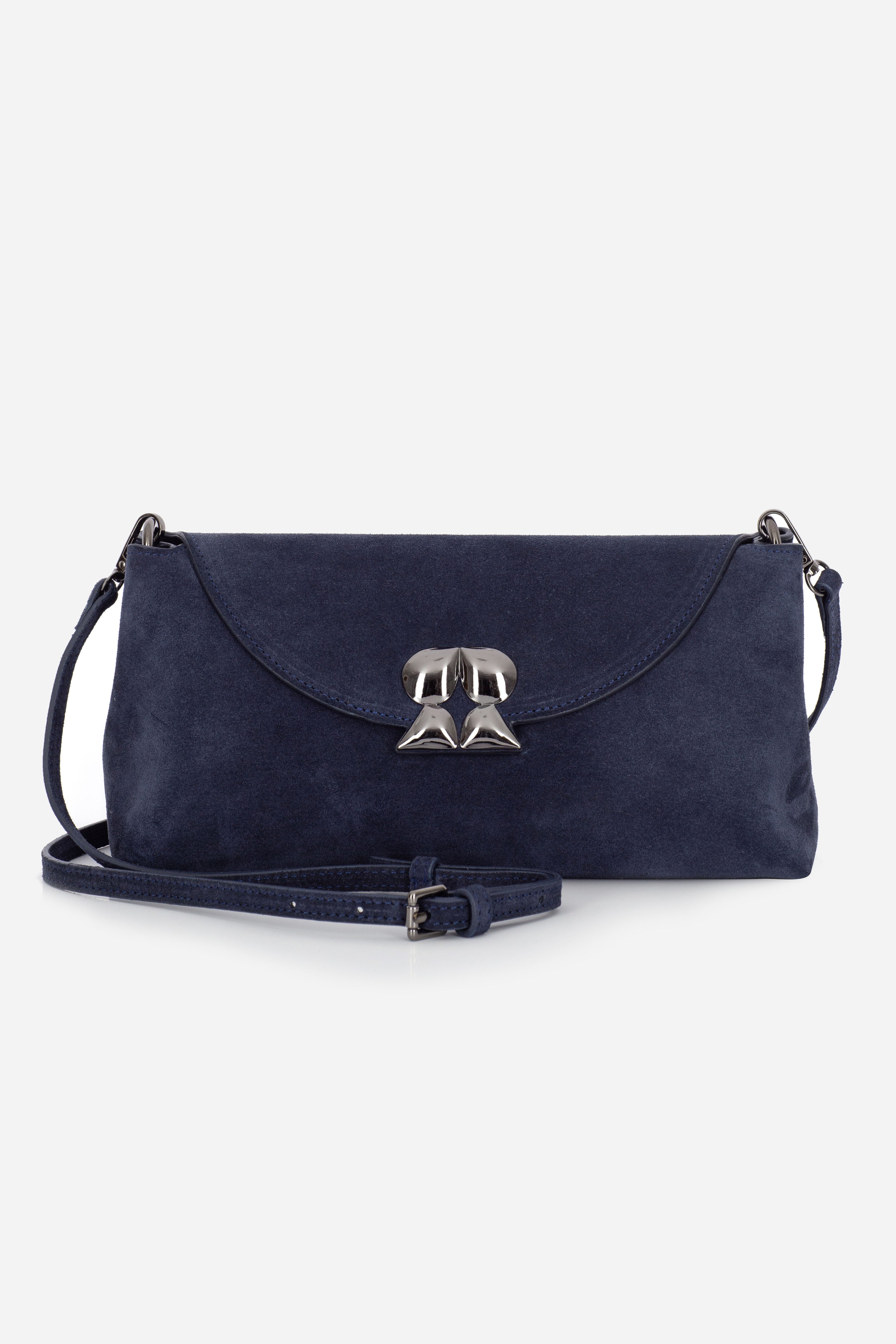 Rilu Rhea midnight navy suede leather convertible clutch front view