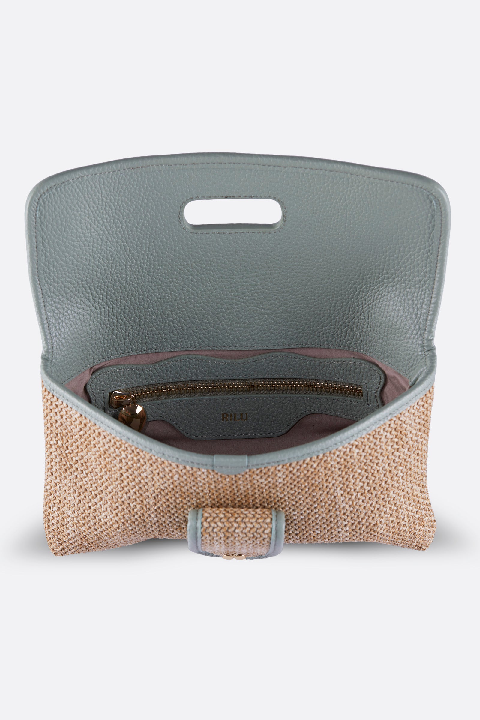 RINA MINT GREEN RAFFIA CLUTCH