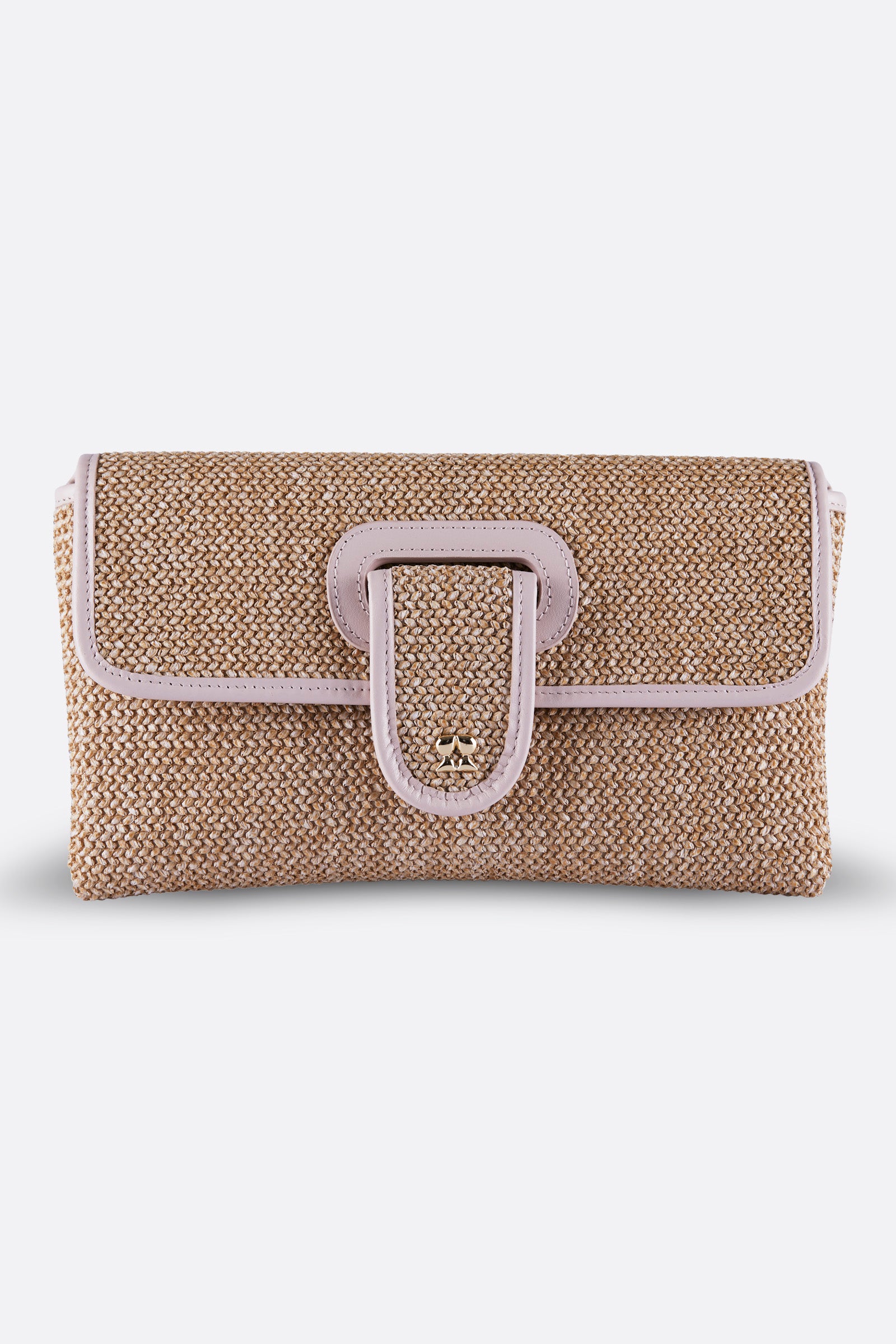 RINA POWDER PINK RAFFIA CLUTCH