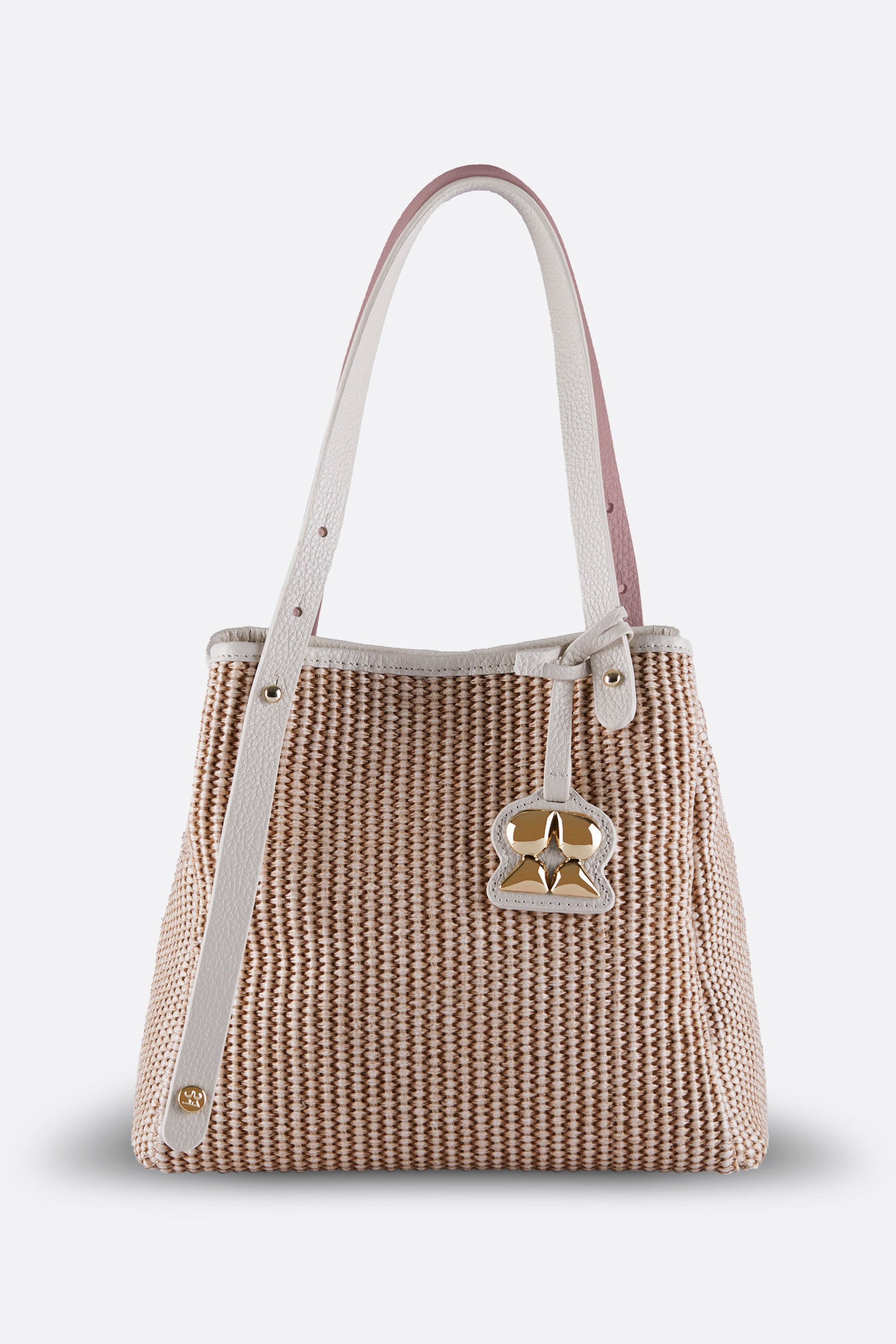 ZOEY BEIGE-DUSTY ROSE RAFFIA SHOULDER BAG