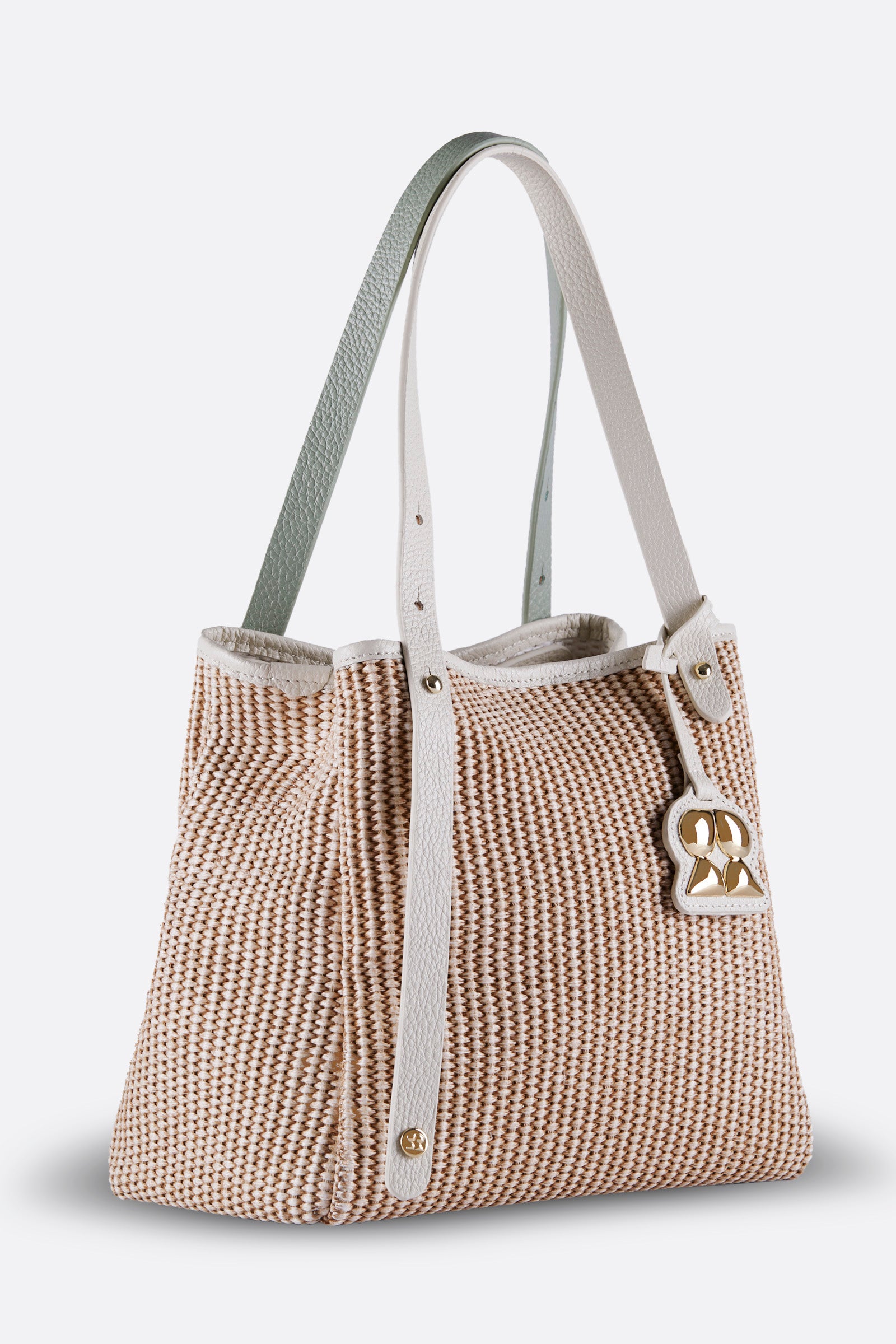 ZOEY BEIGE-MINT GREEN RAFFIA SHOULDER BAG
