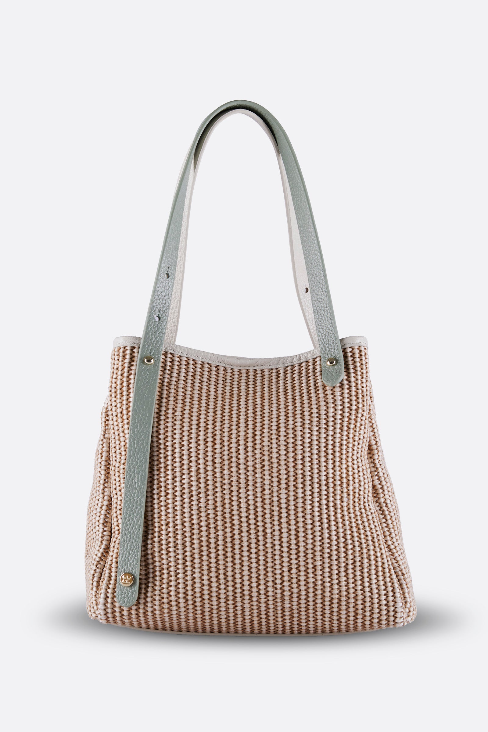 ZOEY BEIGE-MINT GREEN RAFFIA SHOULDER BAG