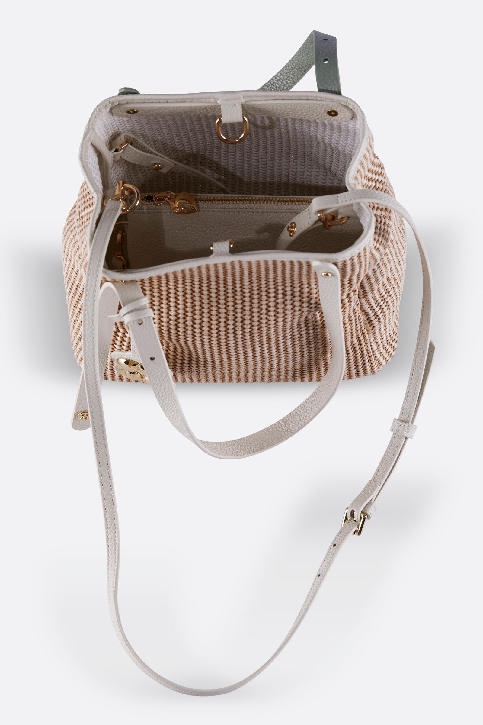 ZOEY BEIGE-MINT GREEN RAFFIA SHOULDER BAG