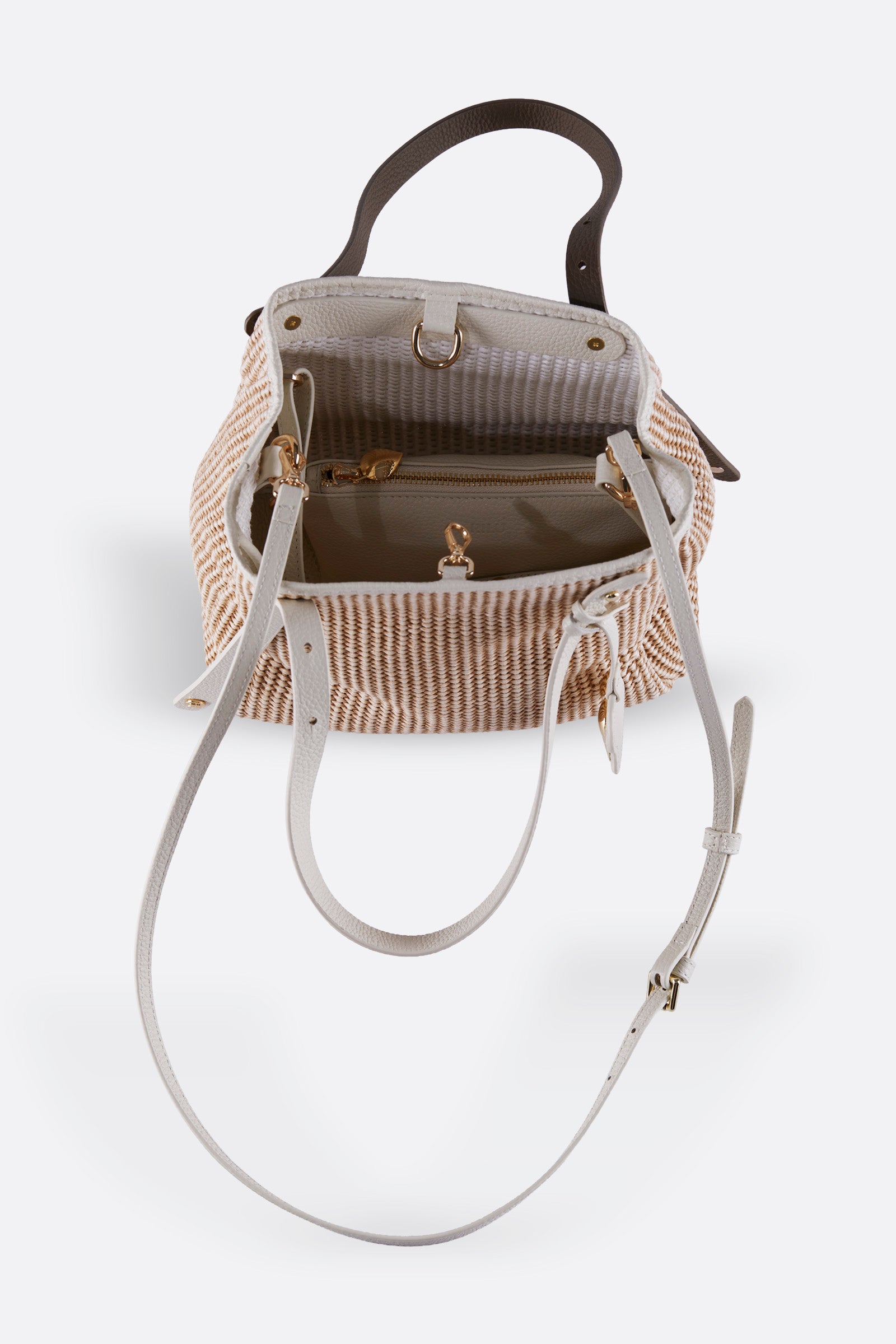 ZOEY BEIGE-MOCHA RAFFIA SHOULDER BAG