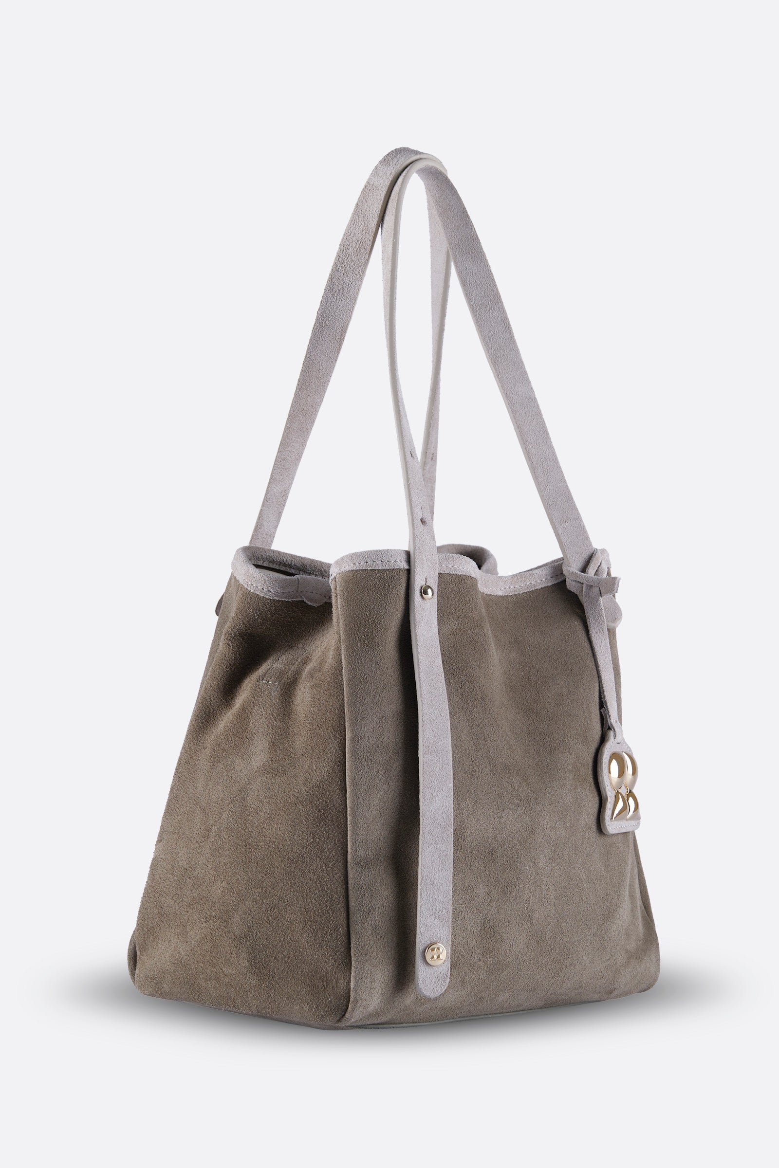 ZOEY BEIGE SUEDE-OLIVE GREEN SUEDE RAFFIA SHOULDER BAG