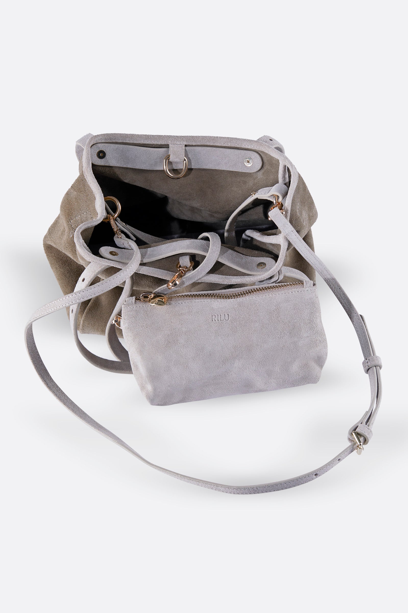 ZOEY BEIGE SUEDE-OLIVE GREEN SUEDE RAFFIA SHOULDER BAG