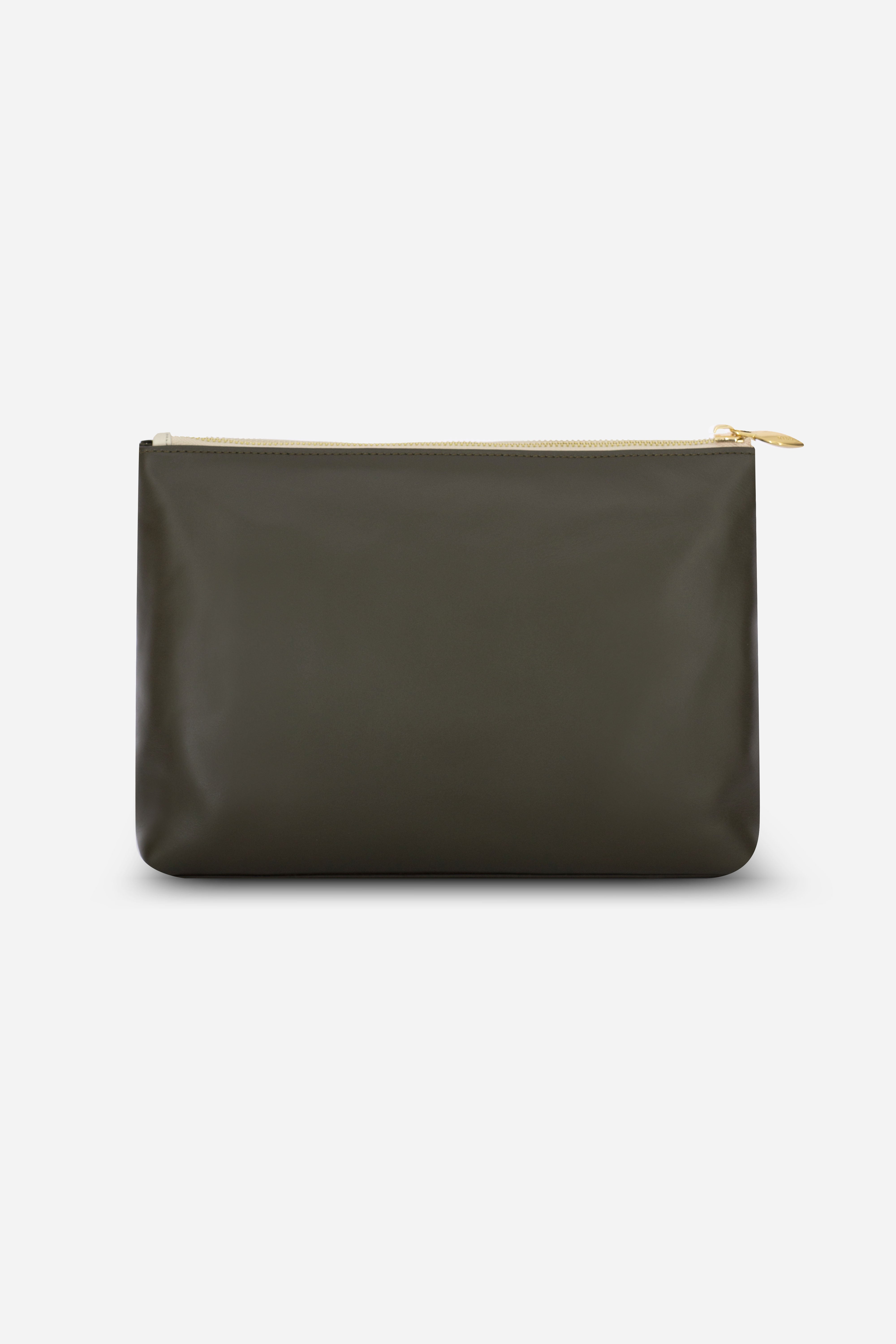 IVY DARK GREEN-STONE GRAY-IVORY LEATHER CLUTCH