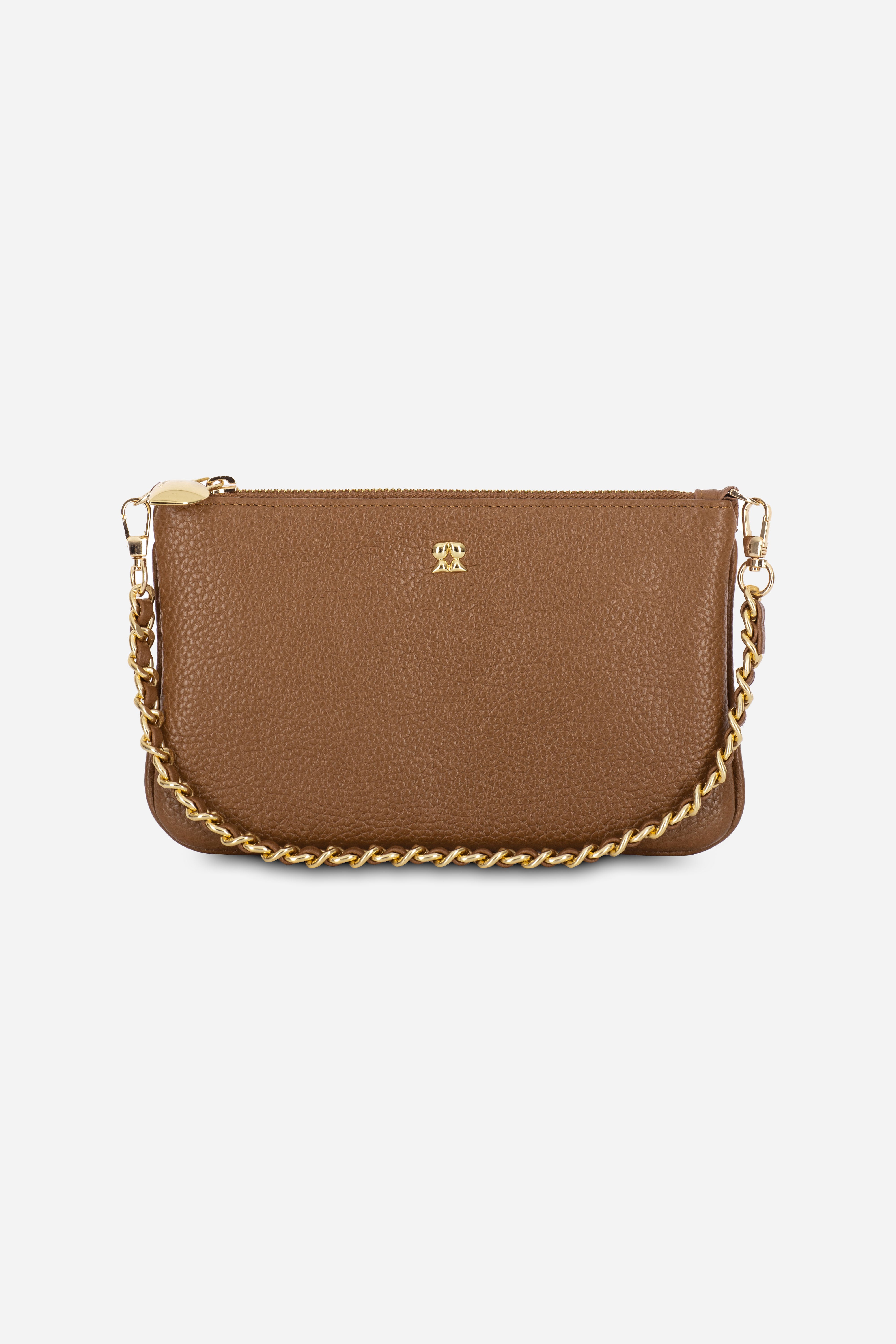 KAIA CAMEL CHAIN CLUTCH LEATHER BAG