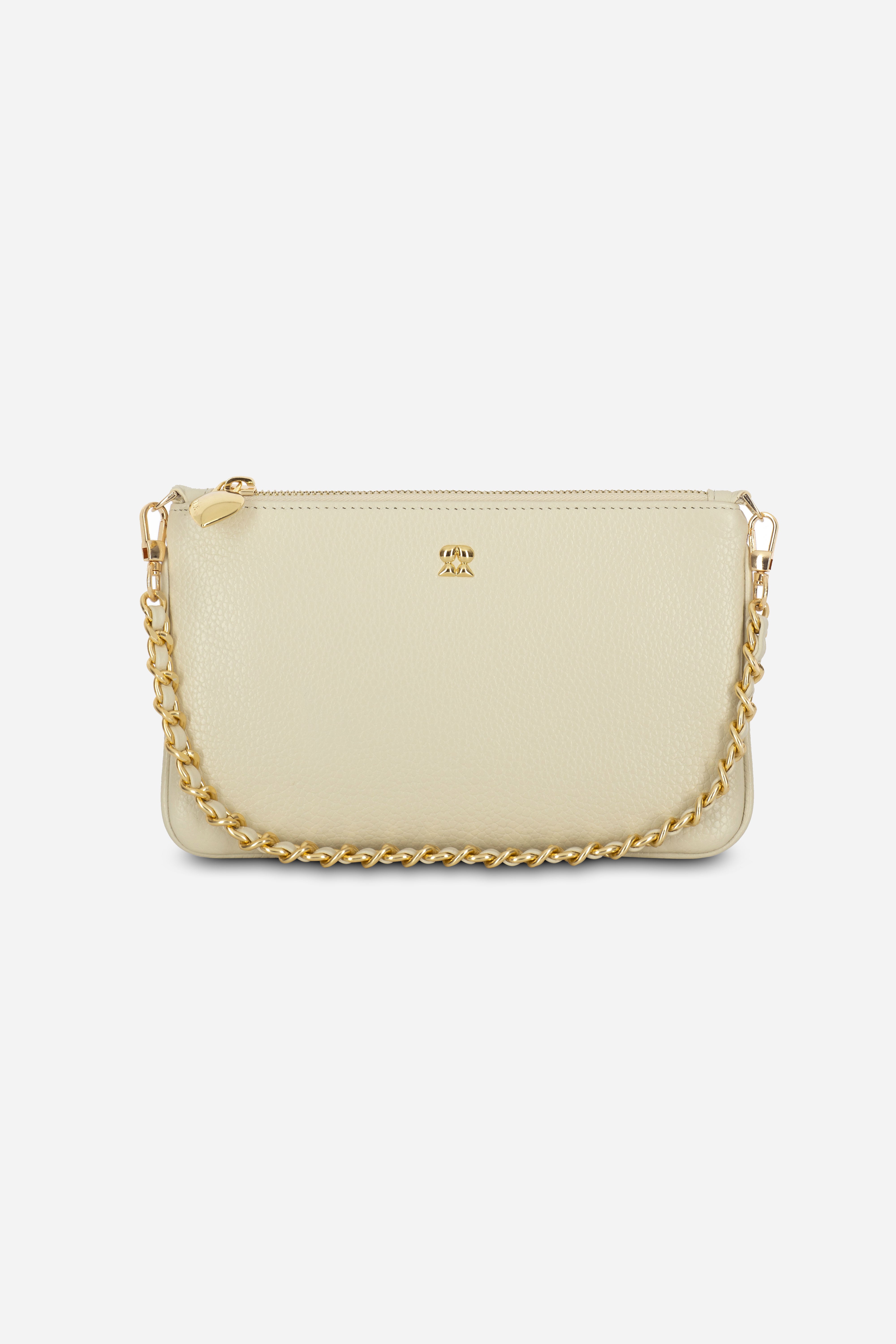 KAIA IVORY CHAIN CLUTCH LEATHER BAG