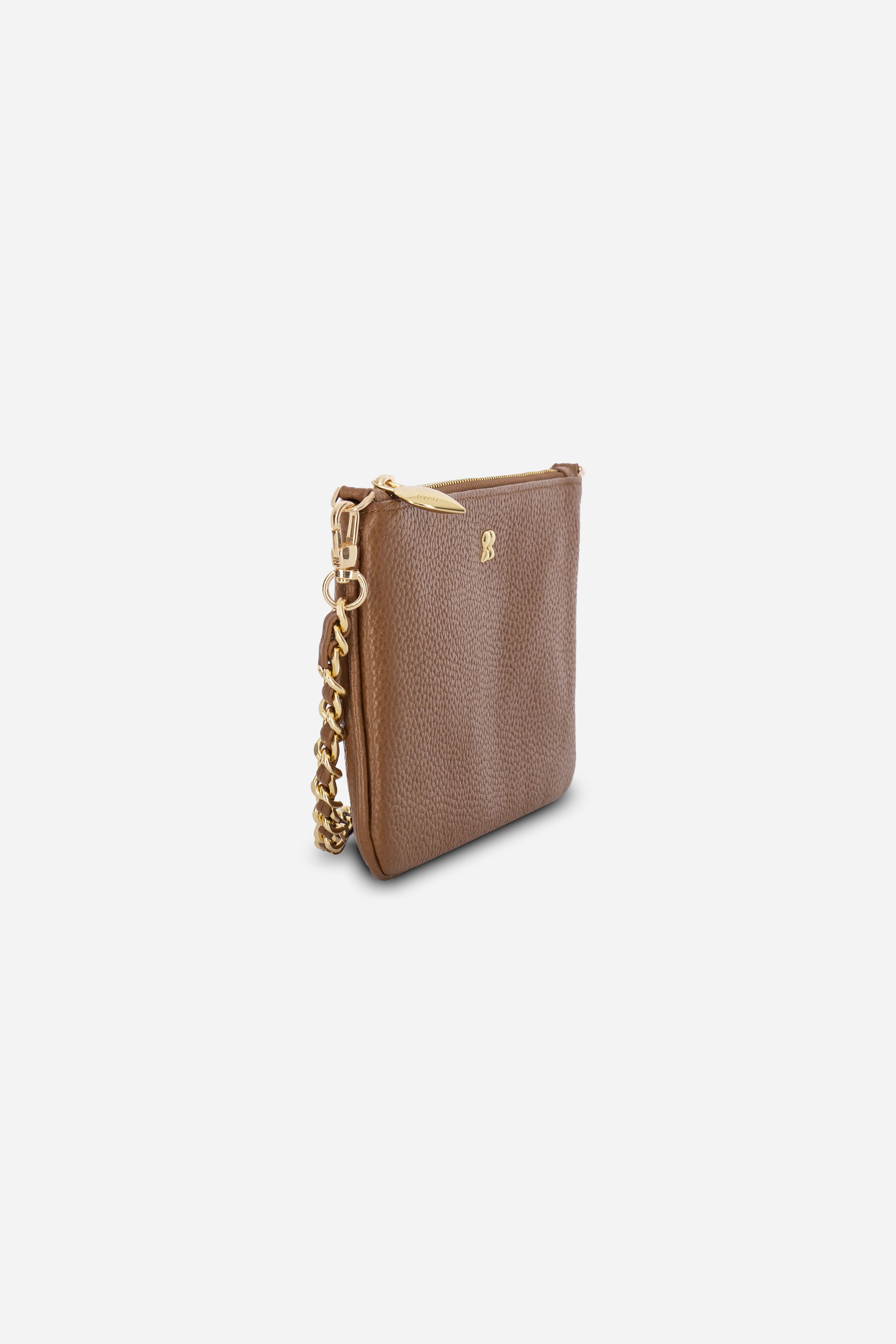 KAIA CAMEL CHAIN CLUTCH LEATHER BAG