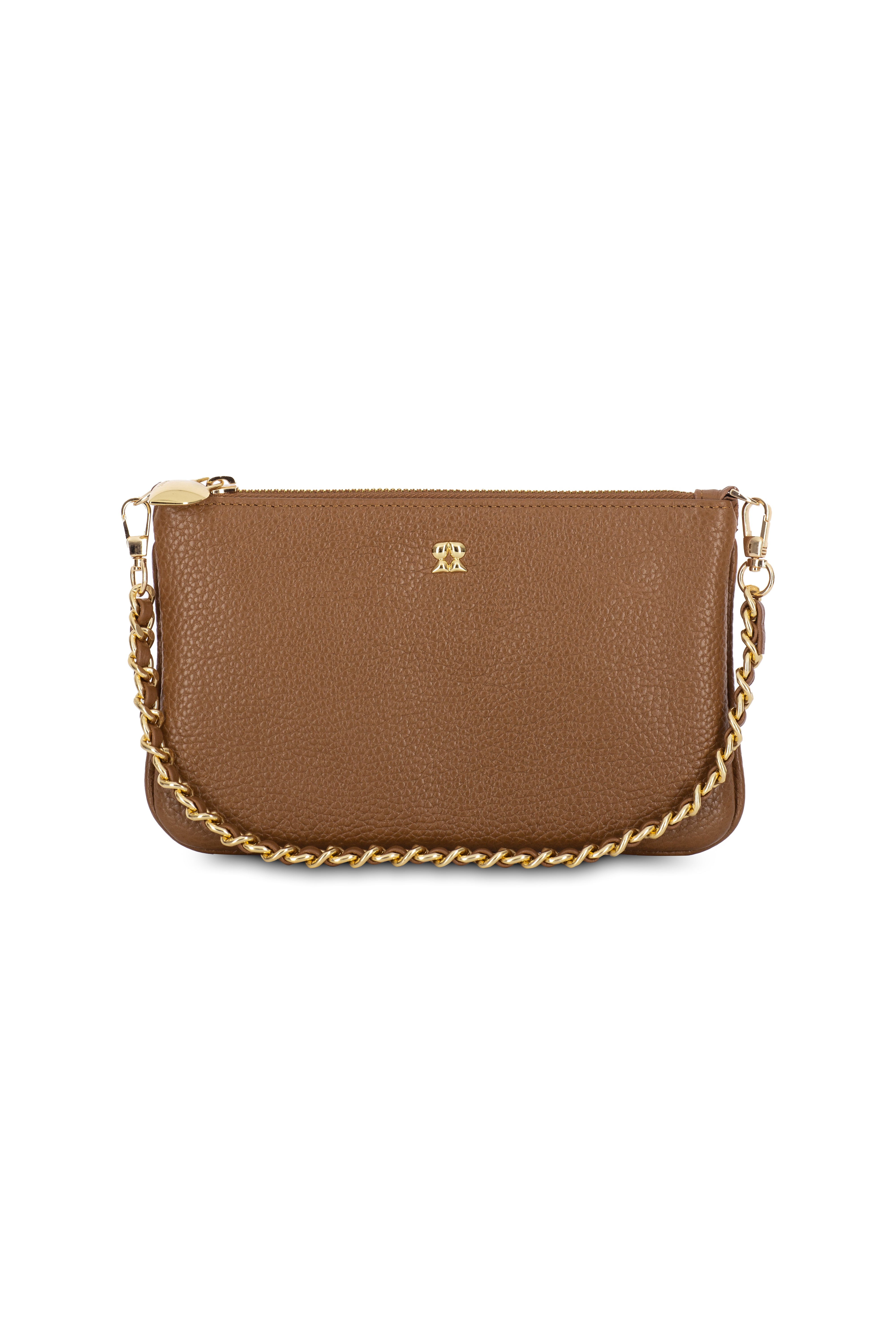 KAIA CAMEL CHAIN CLUTCH LEATHER BAG