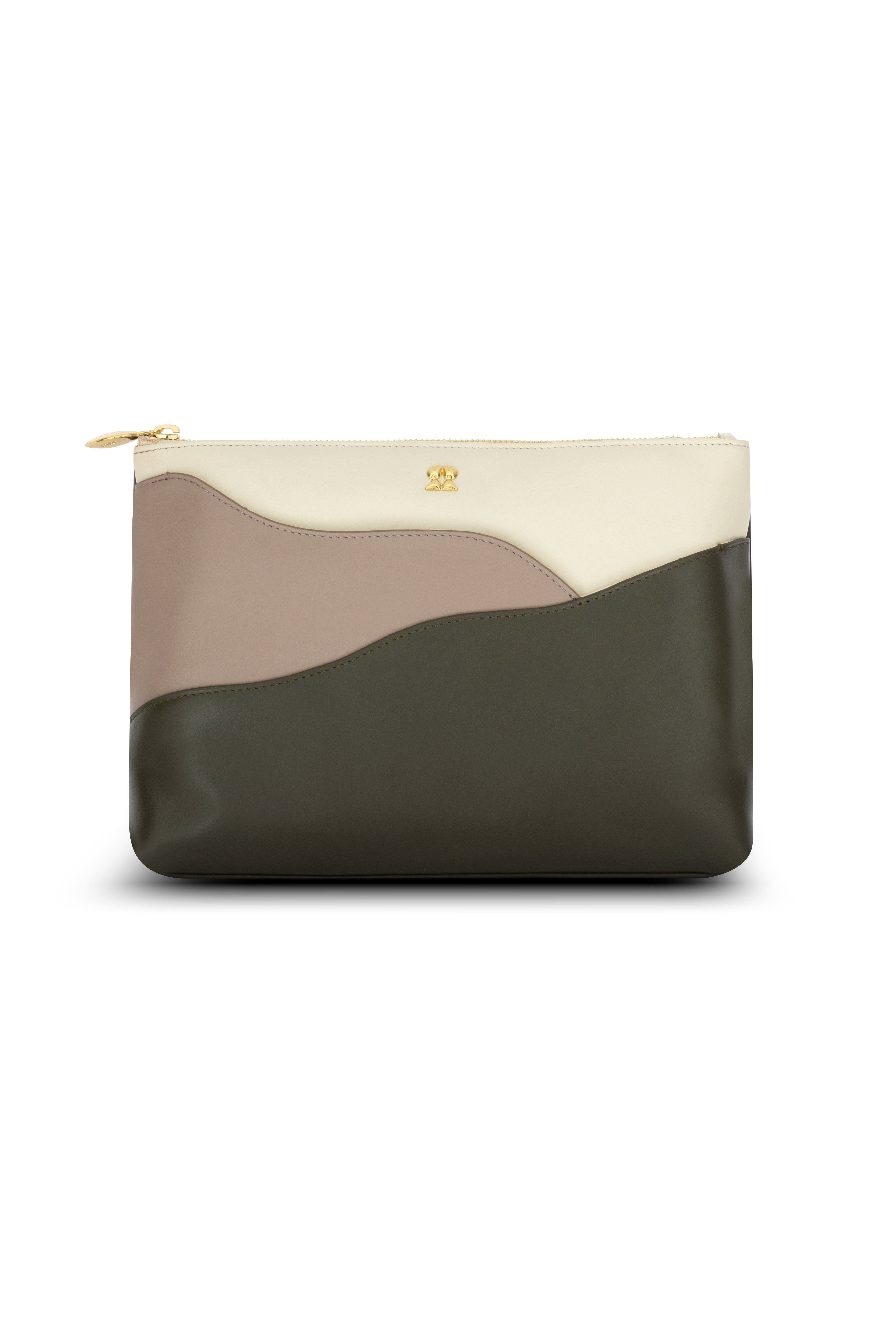 Ivy Dark Green-Stone Gray-Ivory Leather Clutch