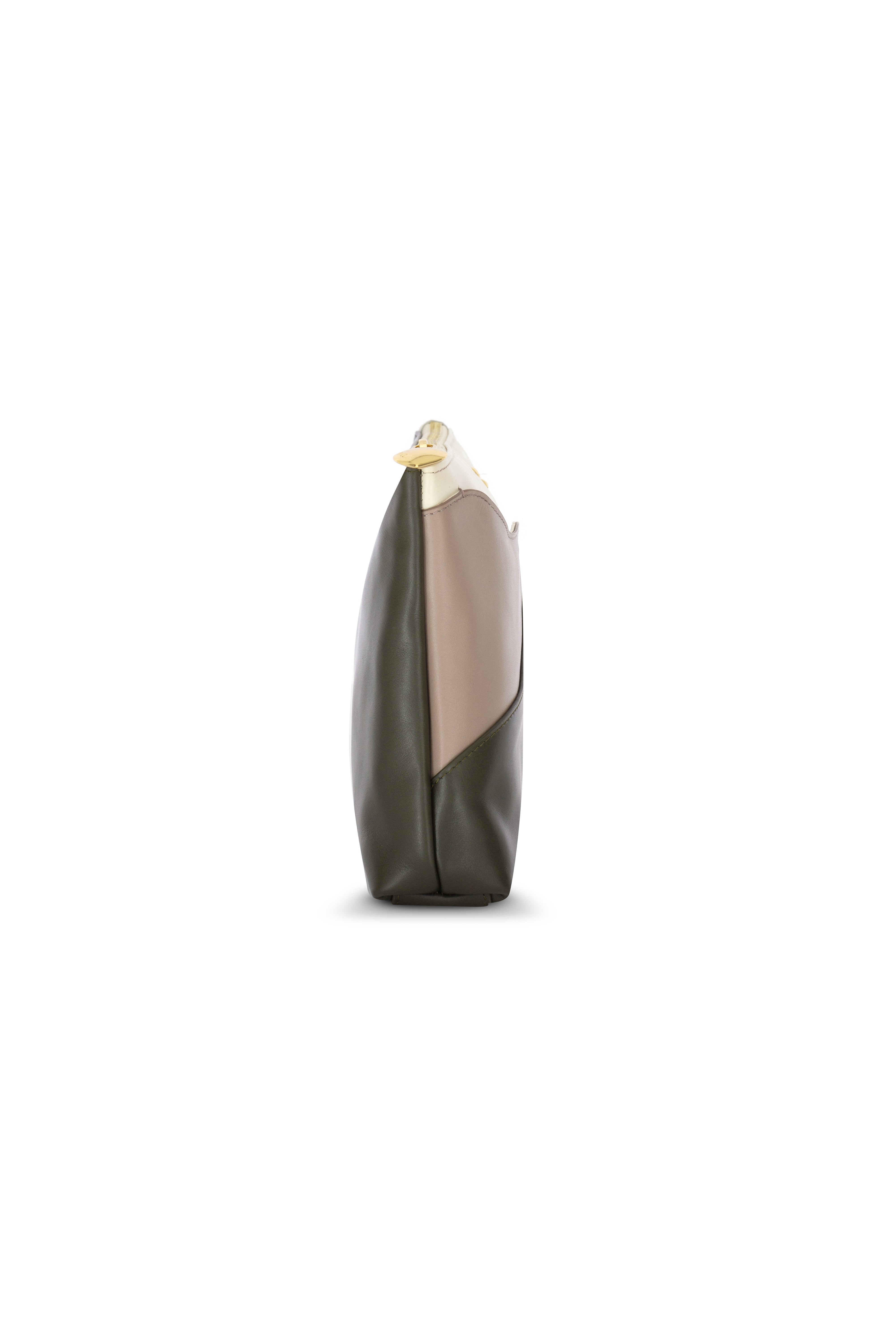 Ivy Dark Green-Stone Gray-Ivory Leather Clutch