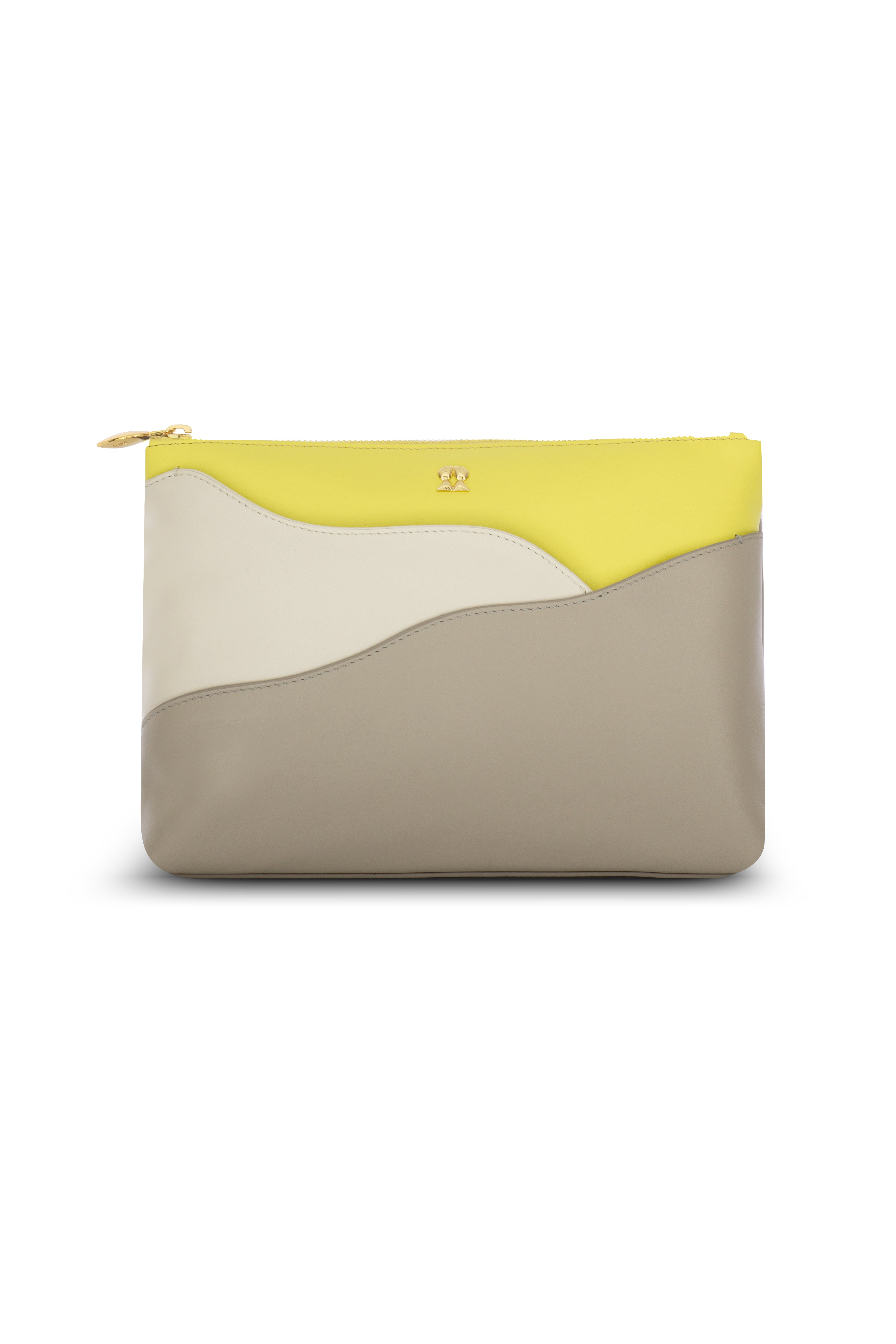 Ivy Stone Gray-Ivory-Yellow Butter Leather Clutch