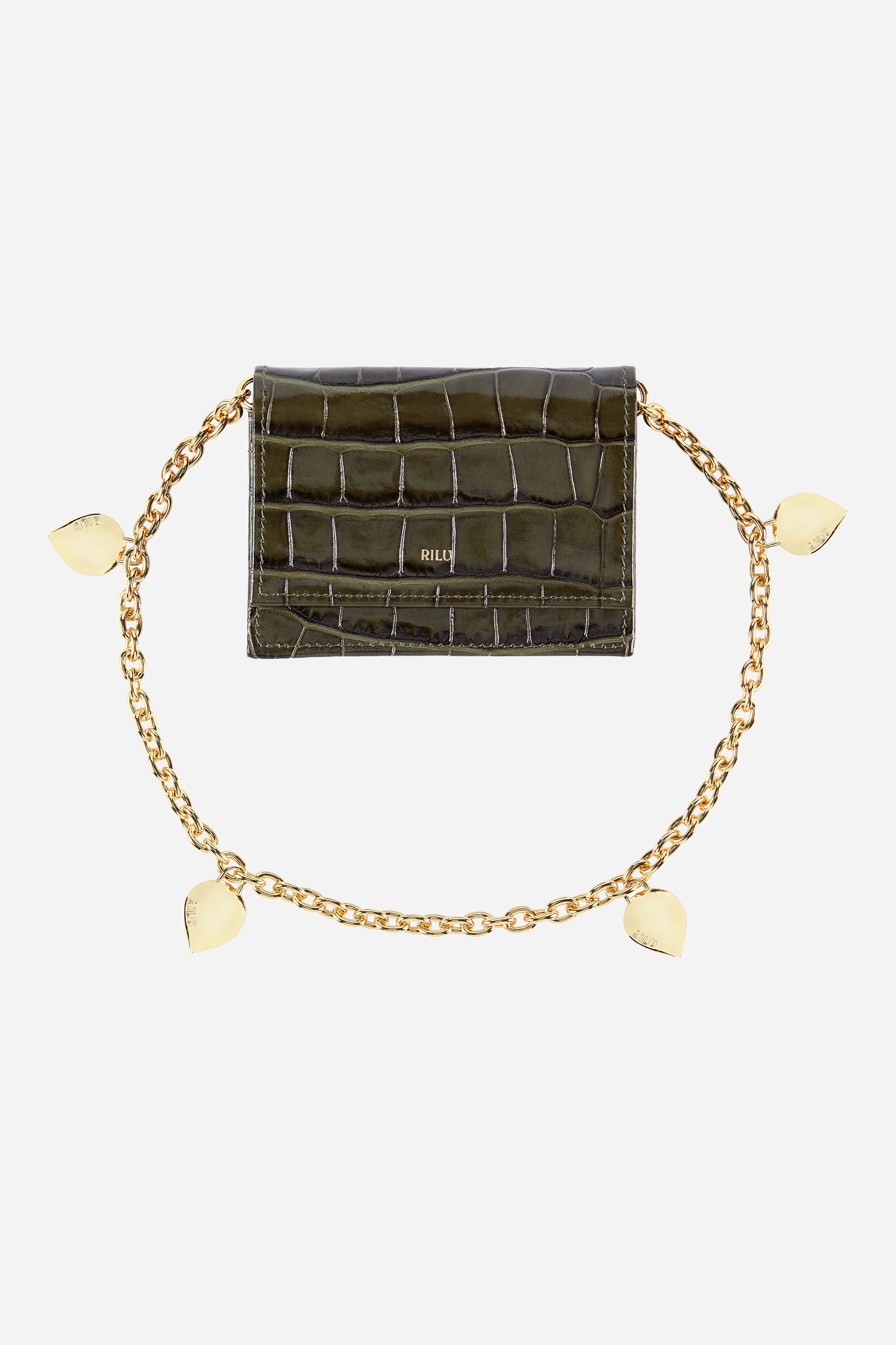 LILY Navy Croco Print Chain Micro Bag