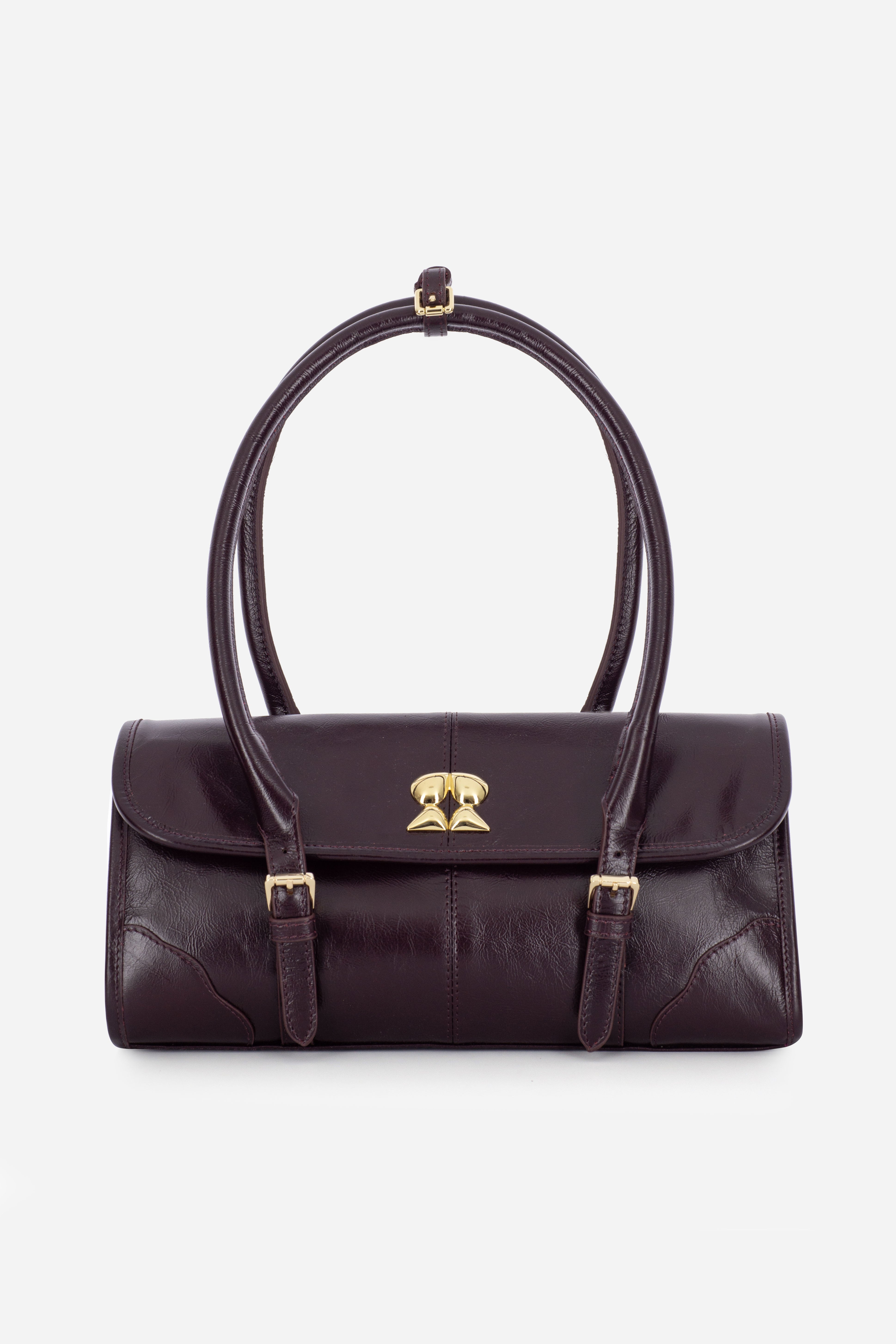 Rilu Amara burgundy leather shoulder bag front view with sleek design