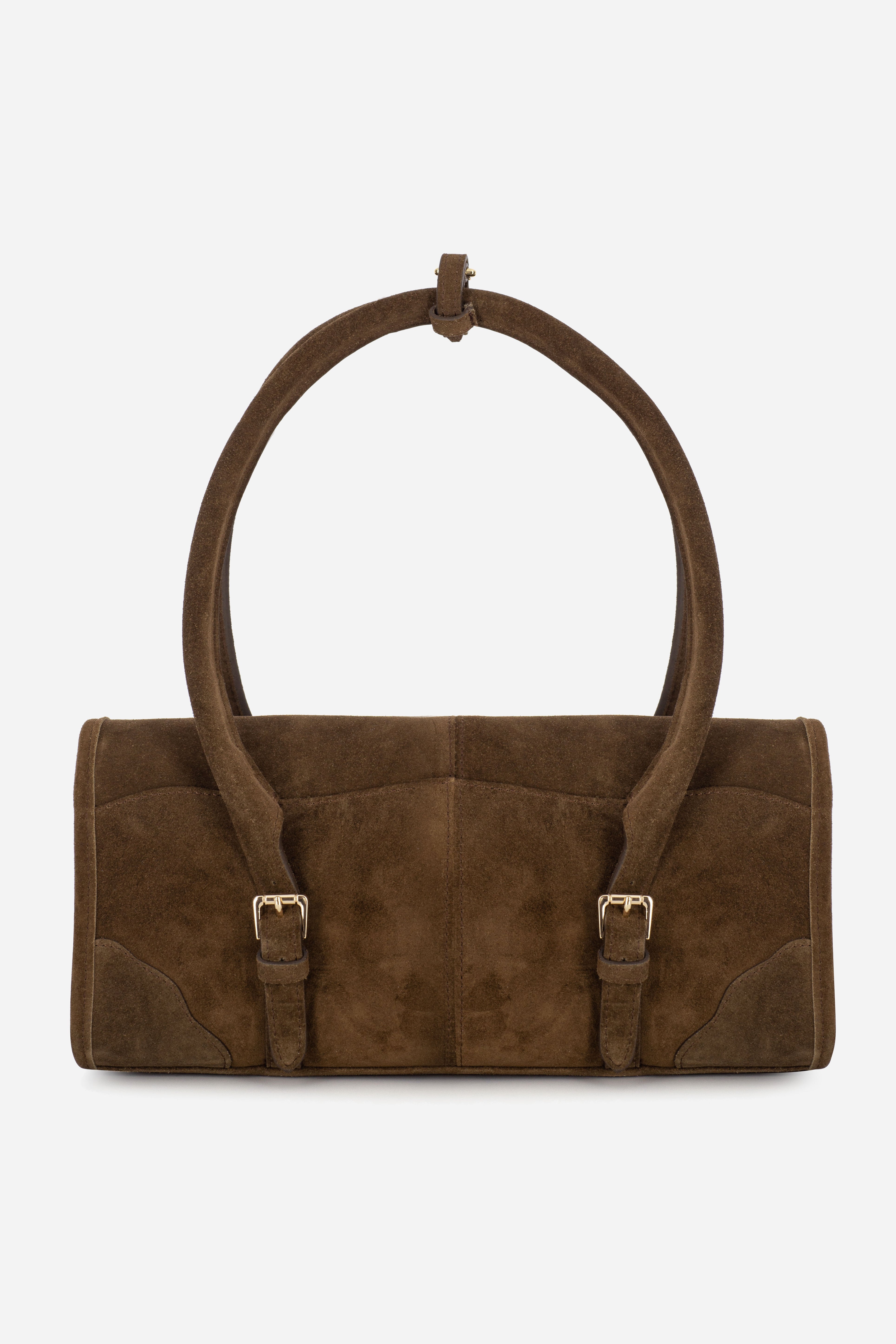 Rilu Amara suede brown leather shoulder bag back view