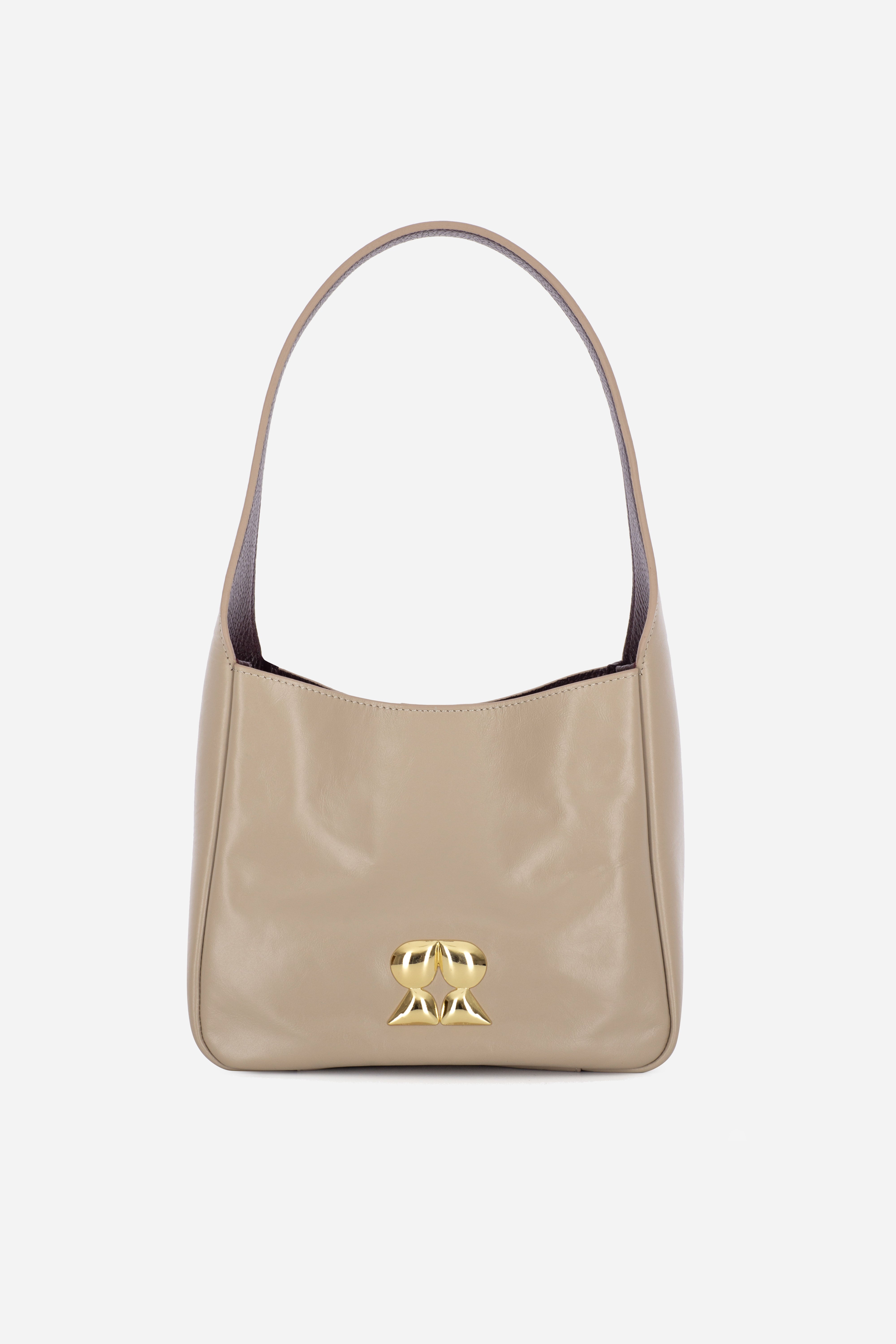 Rilu Camellia sand leather shoulder bag front view