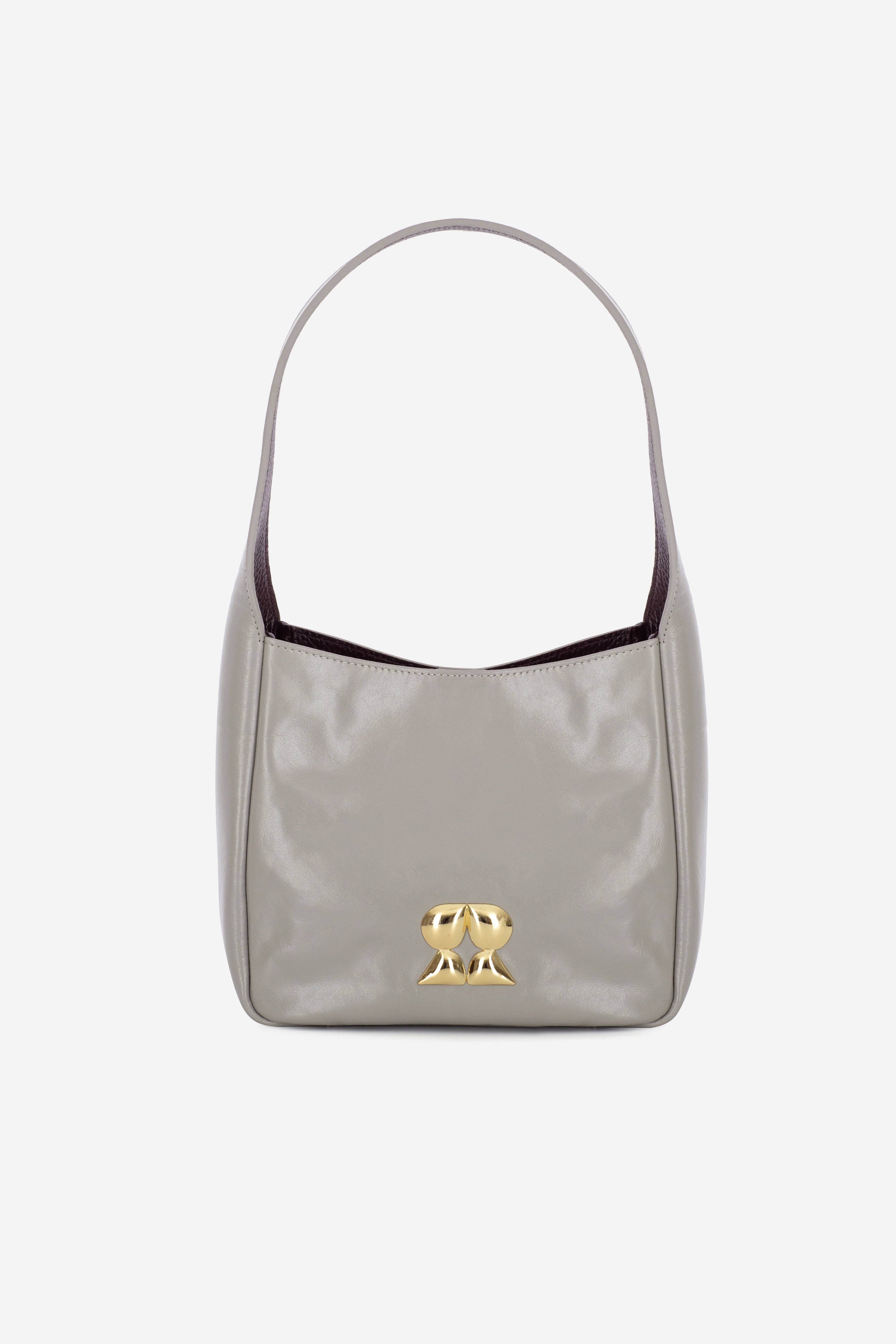 Rilu Camellia stone gray leather shoulder bag front view